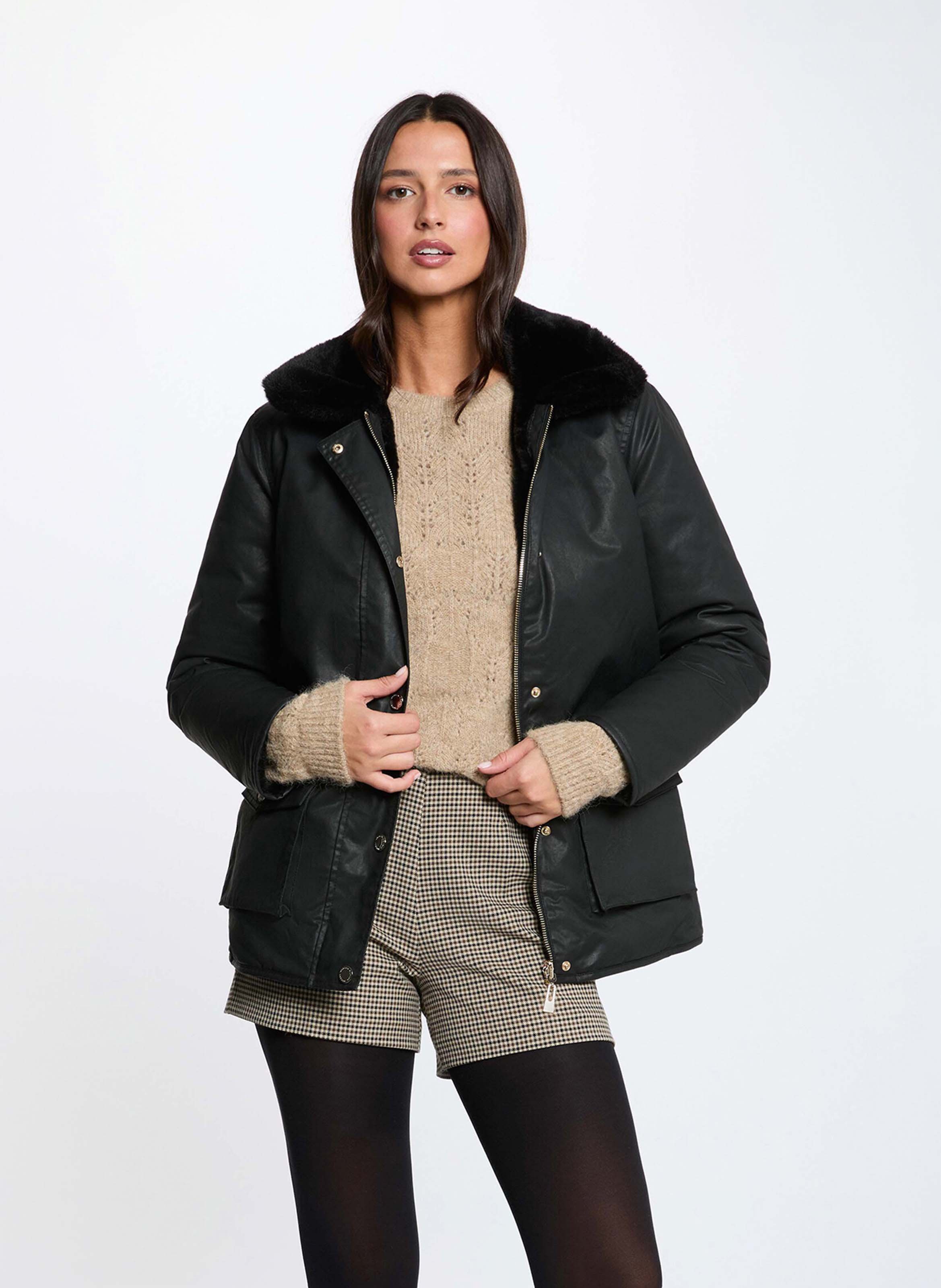 Parka droite boutonnée en coton MORGAN Noir