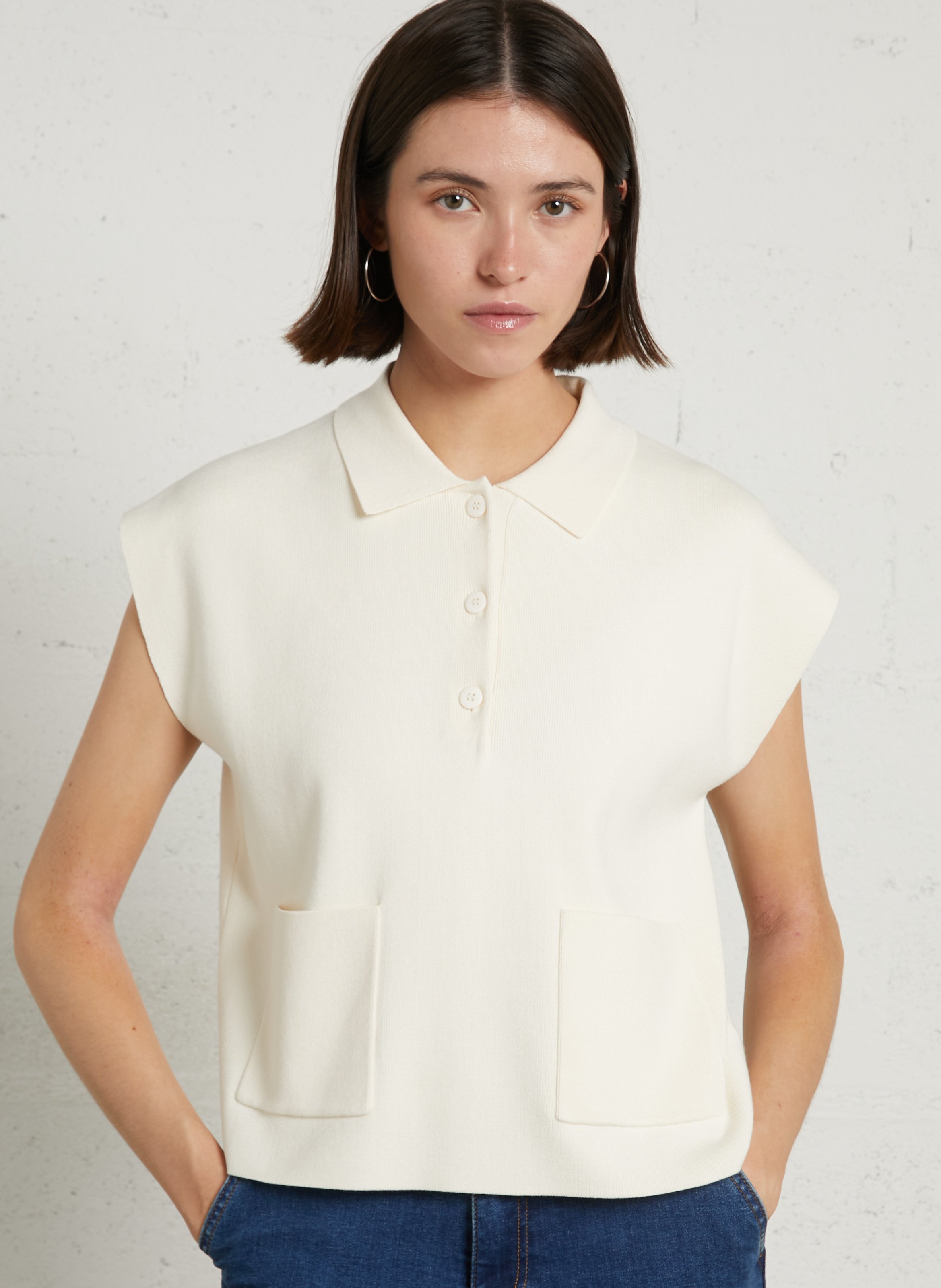 Sleeveless solid color sweater MAISON 123 Beige