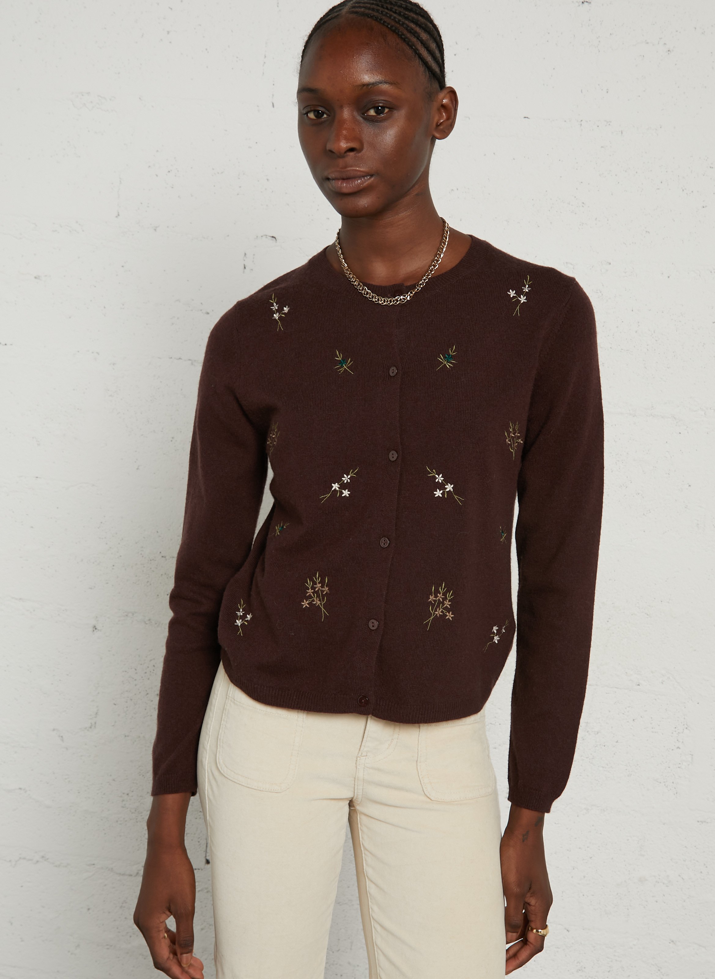 Cardigan with floral embroidery NICE THINGS Plums
