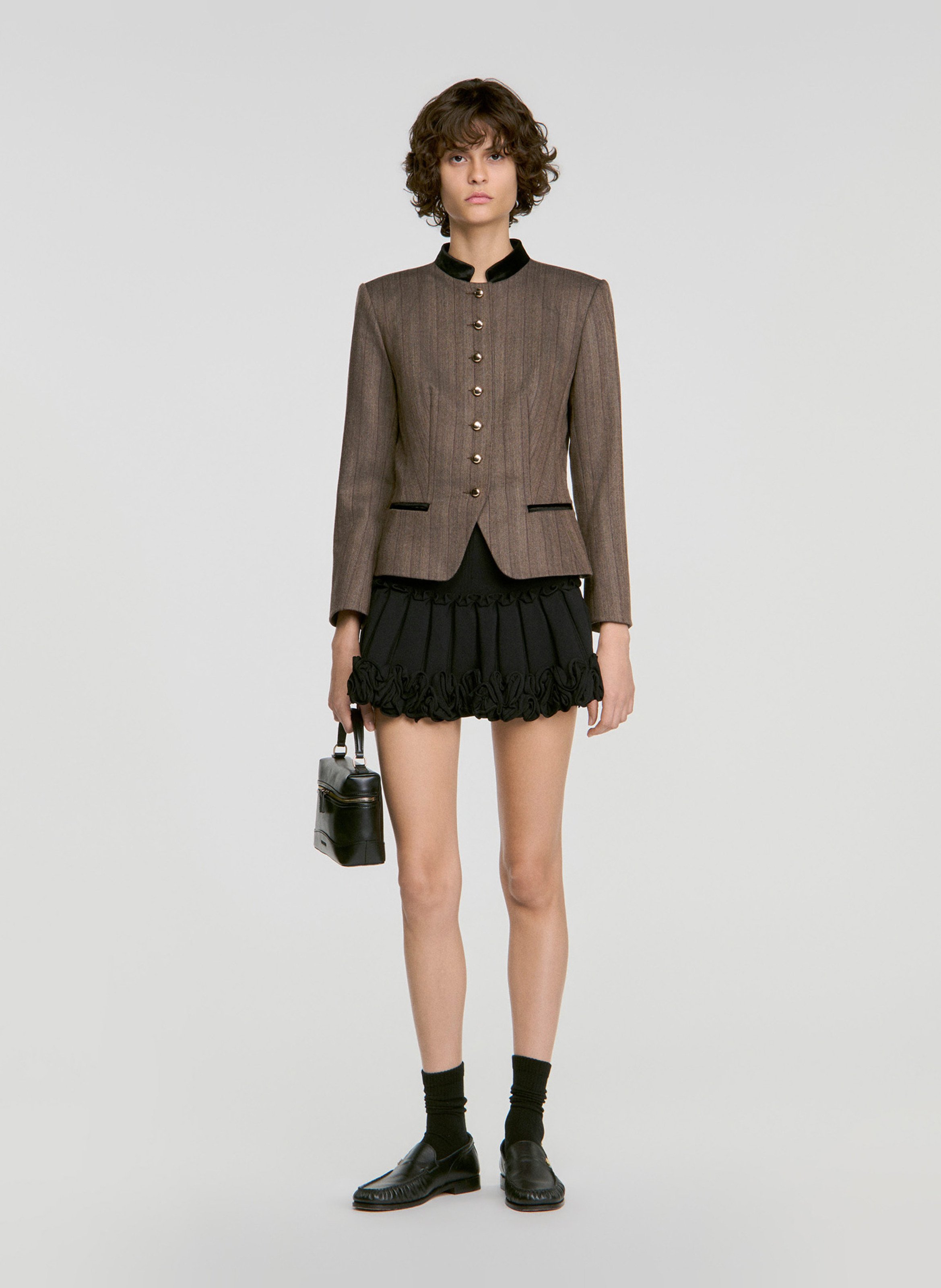 Wool-blend stand-collar tailored jacket SANDRO Beige