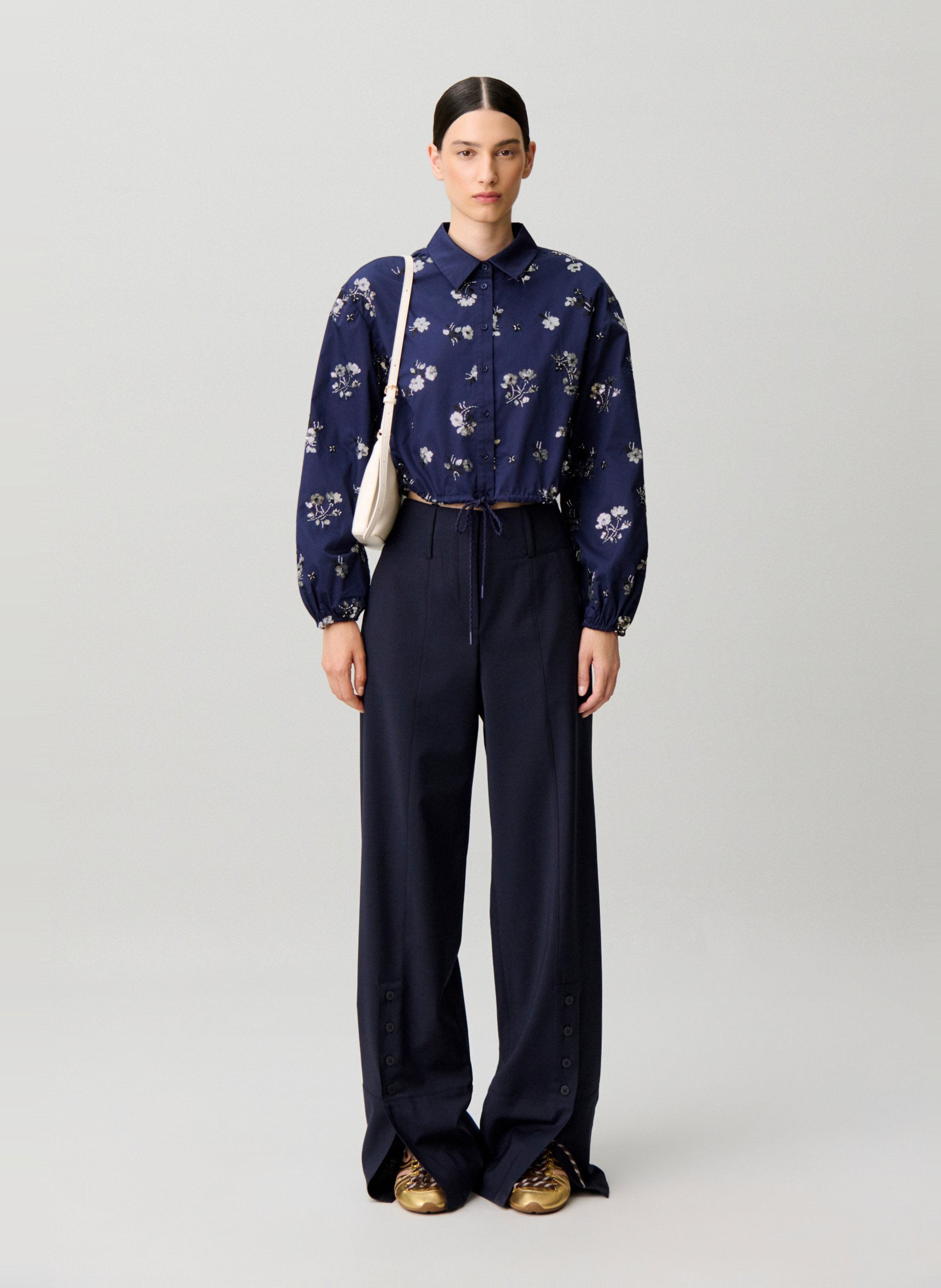 Chemise courte à motifs en coton CLAUDIE PIERLOT Bleu