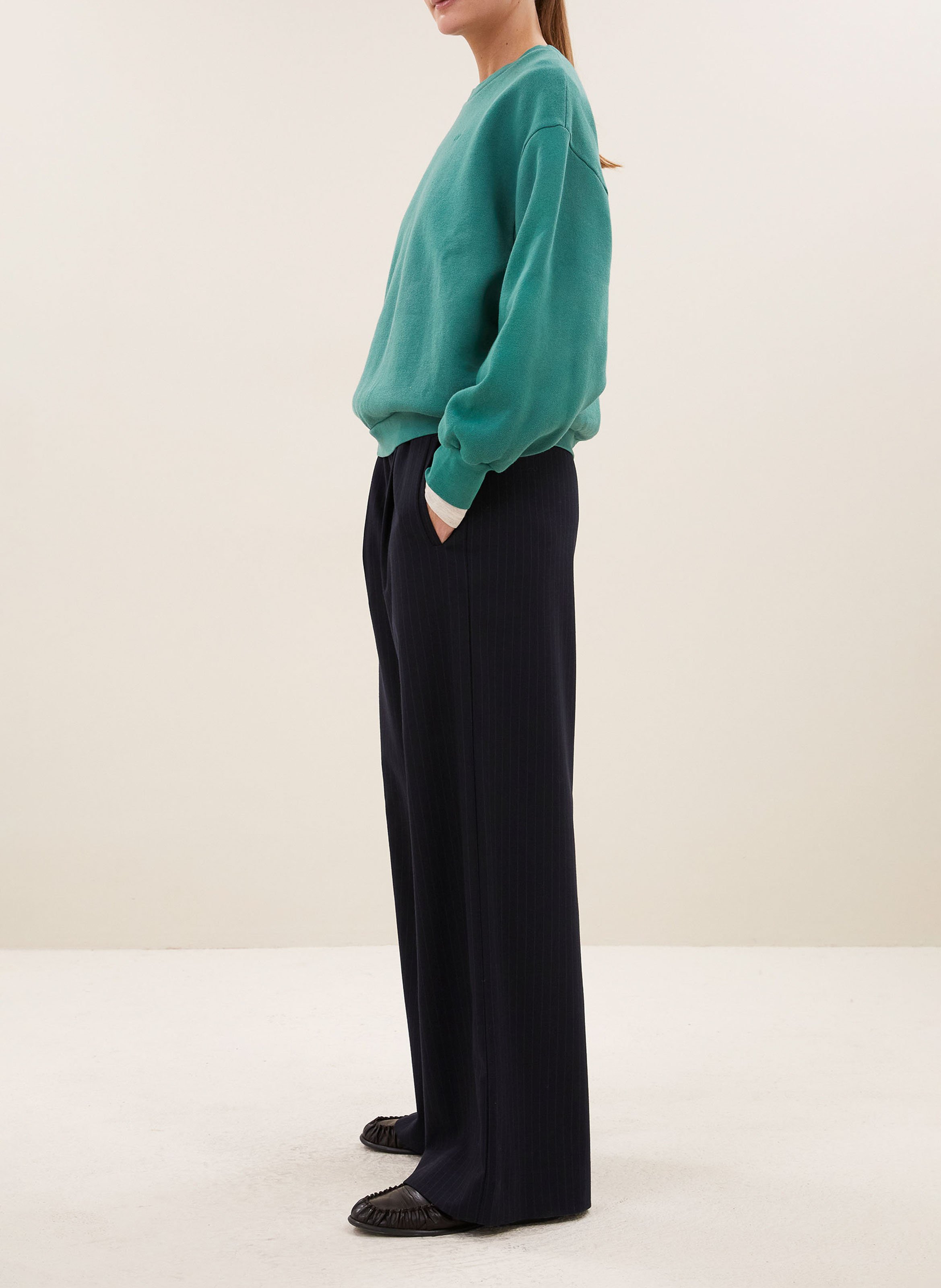 Sweat ample col rond uni BY BAR Vert