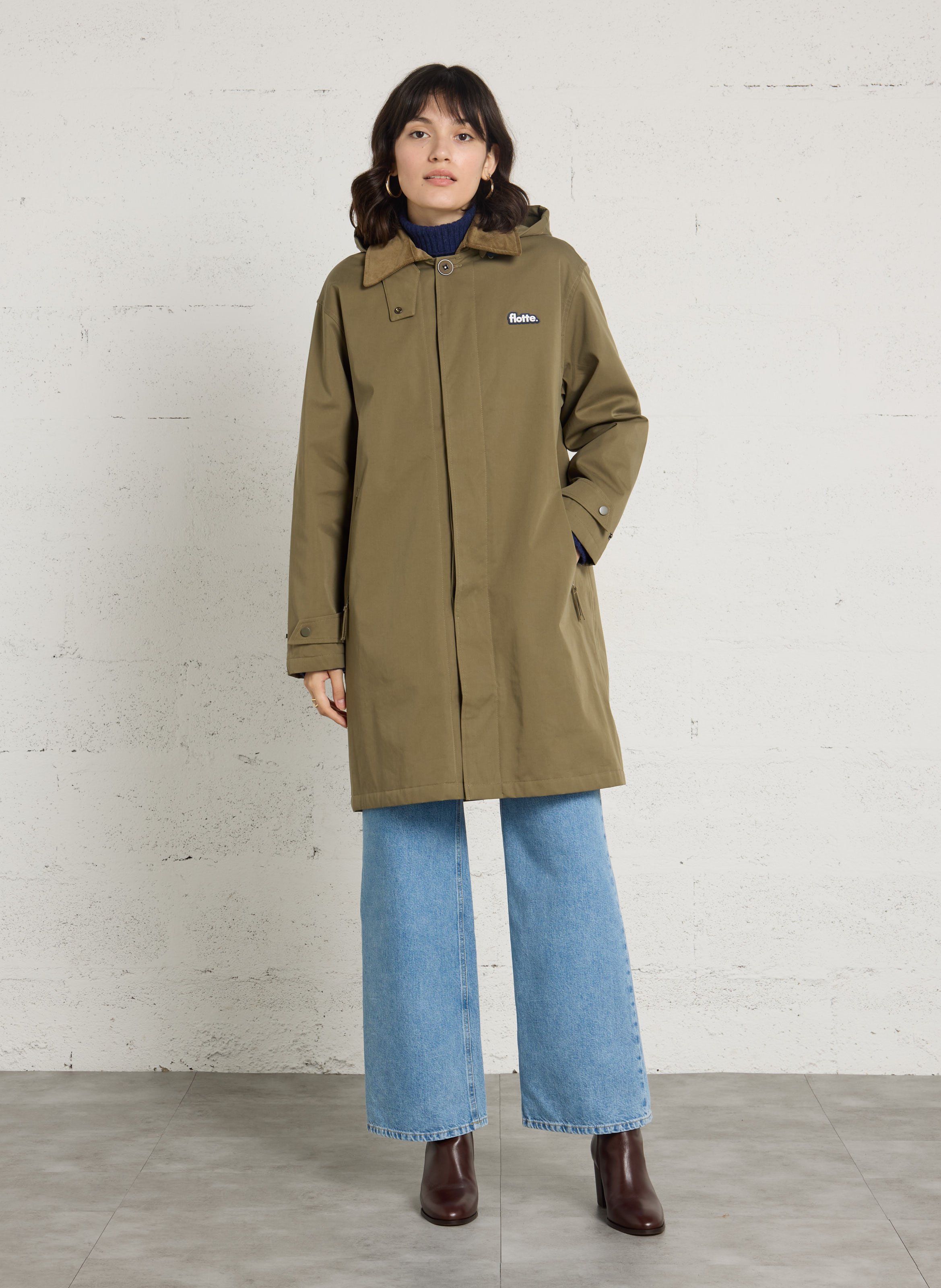 Gerader Regenmantel aus Baumwollmischung FLOTTE Khaki