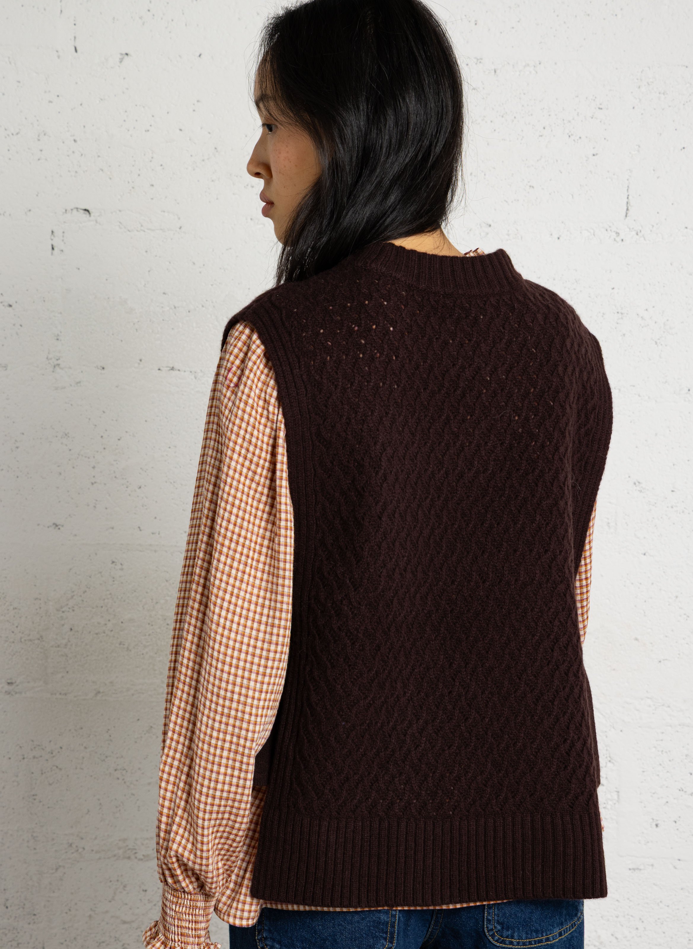 Pull sans manches uni en laine PETITE MENDIGOTE Marron