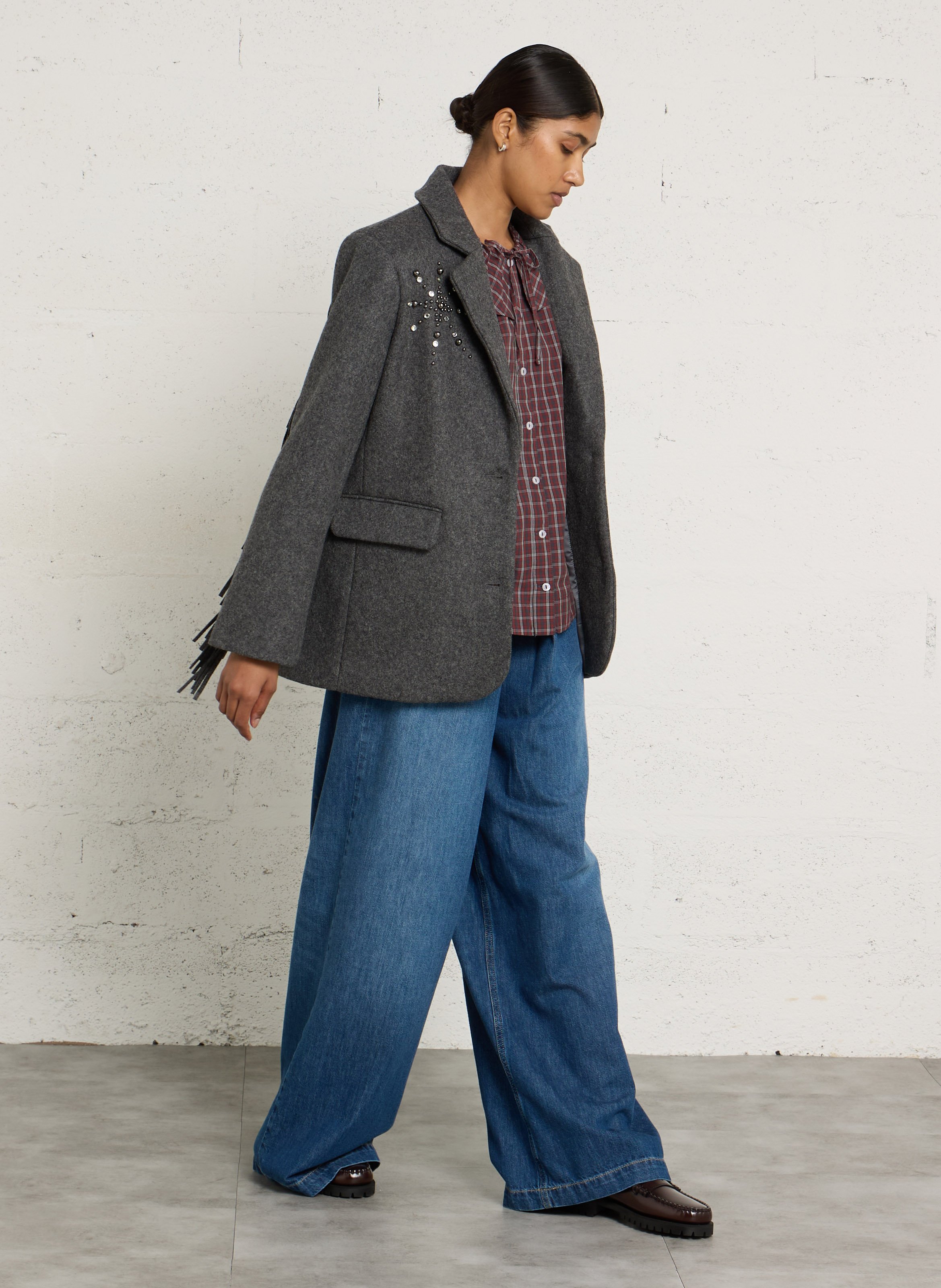 Weite Baumwolljeans mit Falten BERENICE Blau