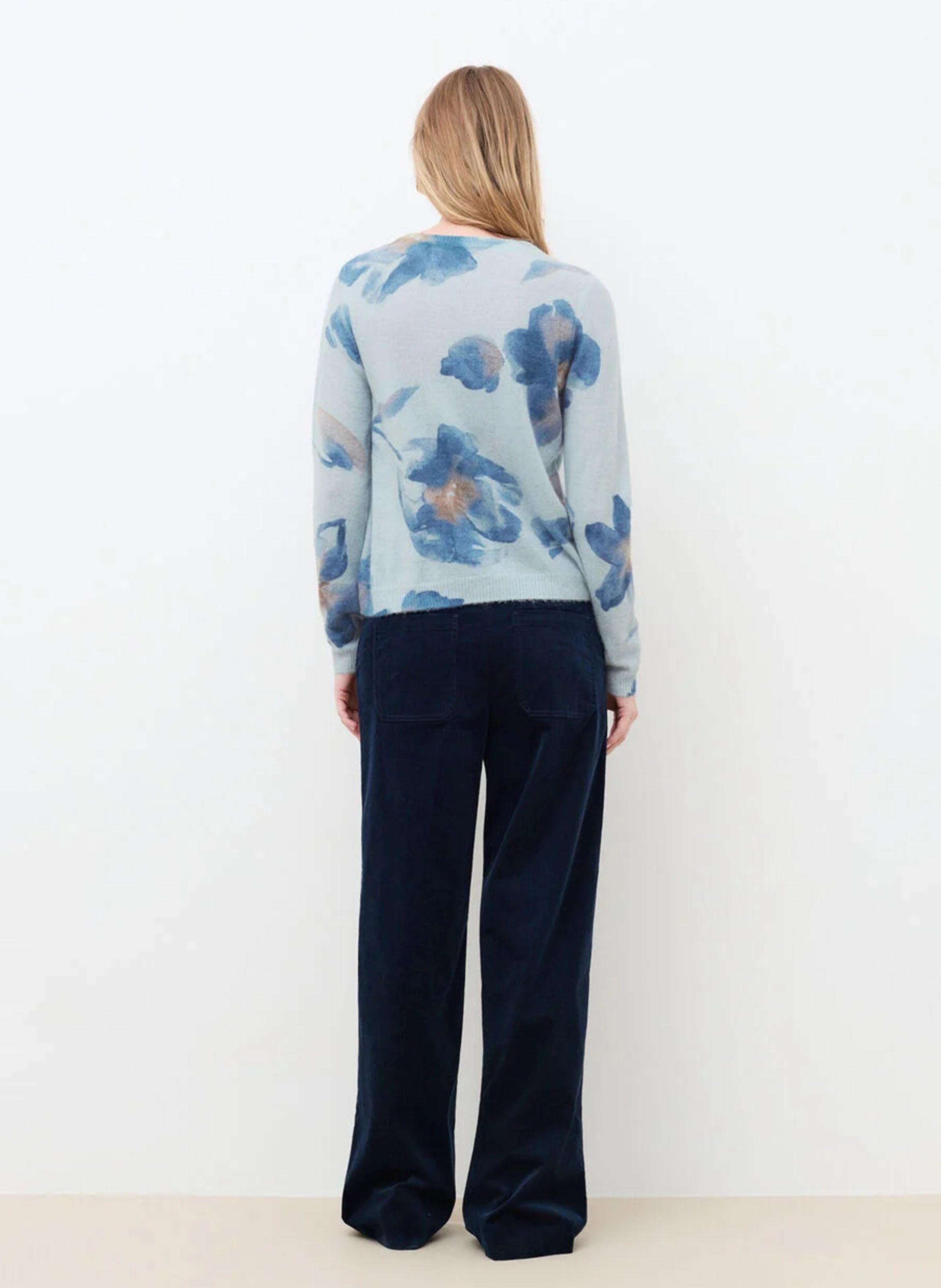 Pull col rond imprimé CAROLL Bleu