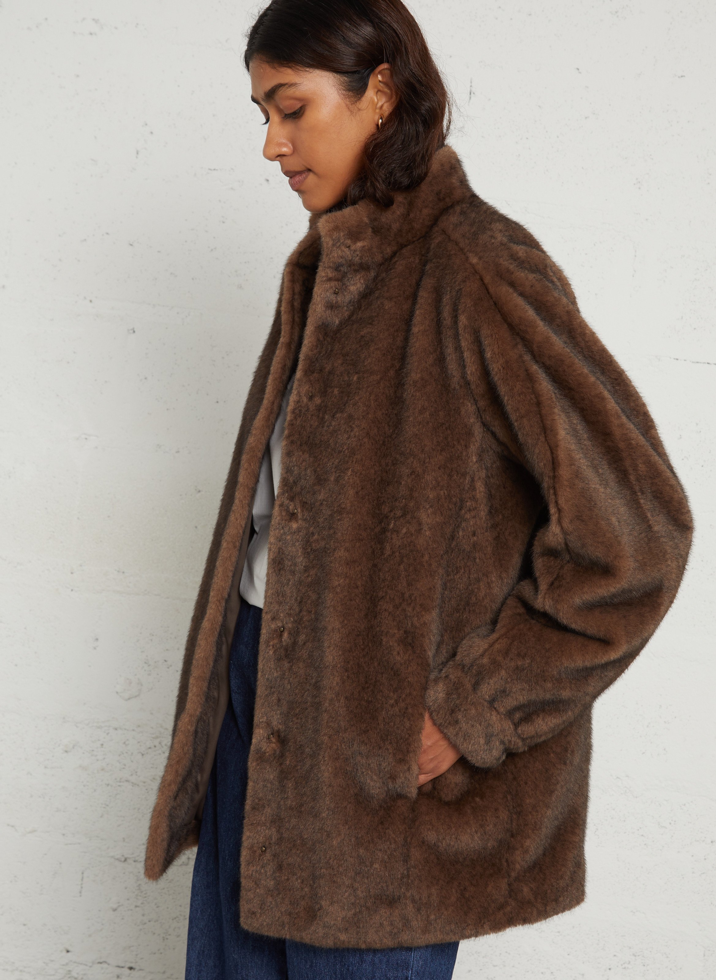 Manteau mi-long en fourrure synthétique MAISON 123 Gris
