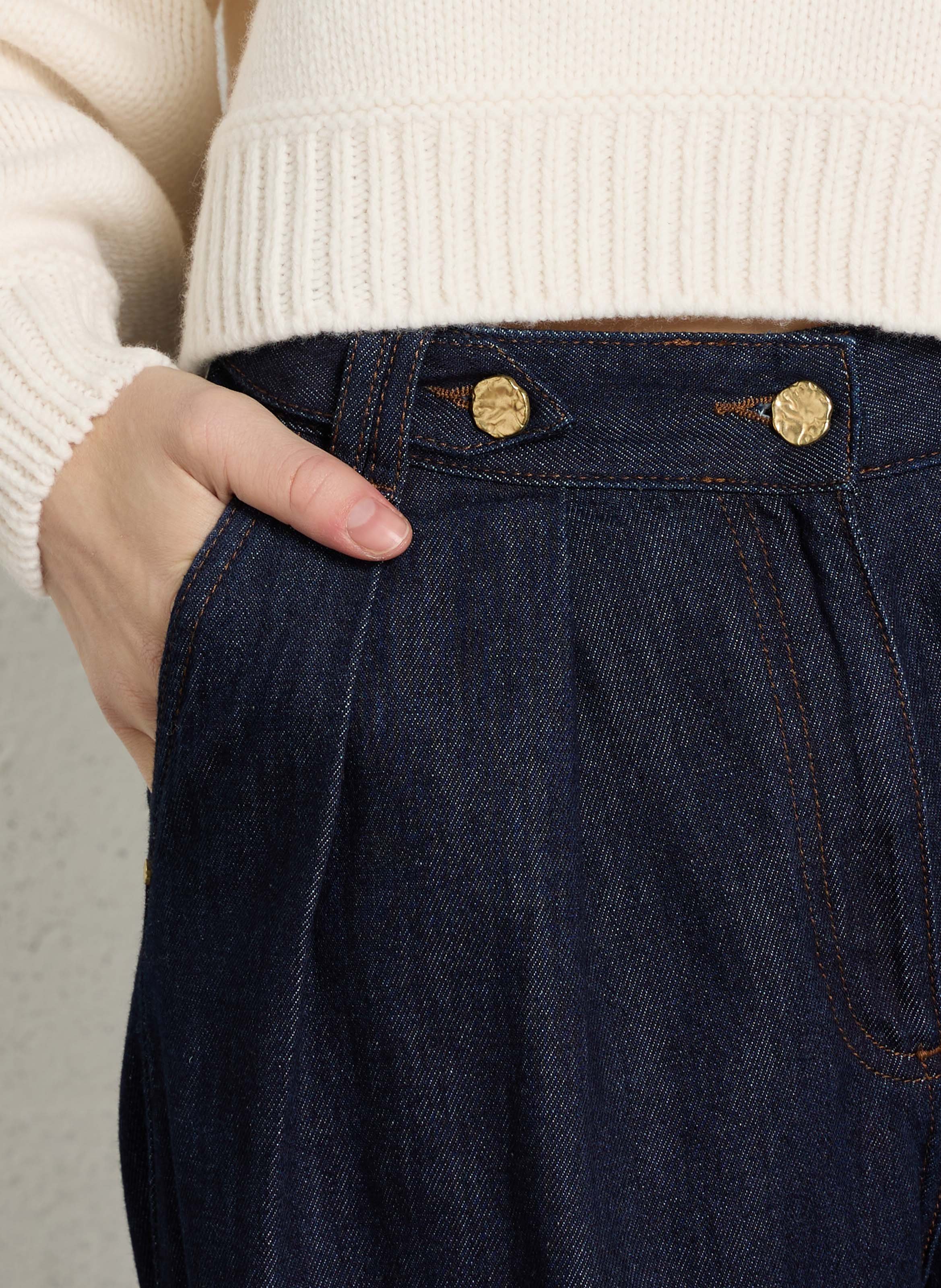 Wide-leg raw denim pleated jeans SESSUN Blue