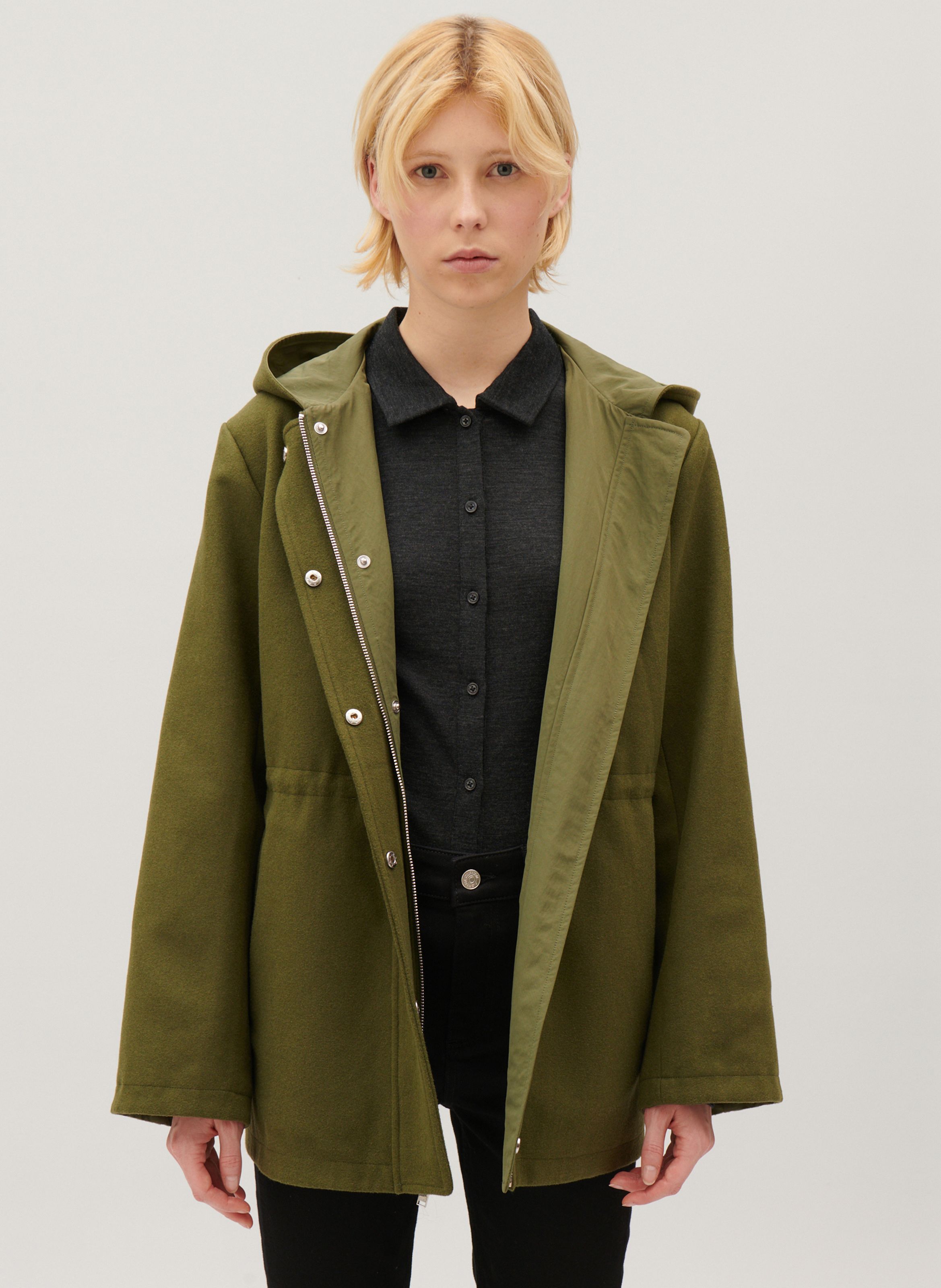 Khaki Hooded reversible raincoat