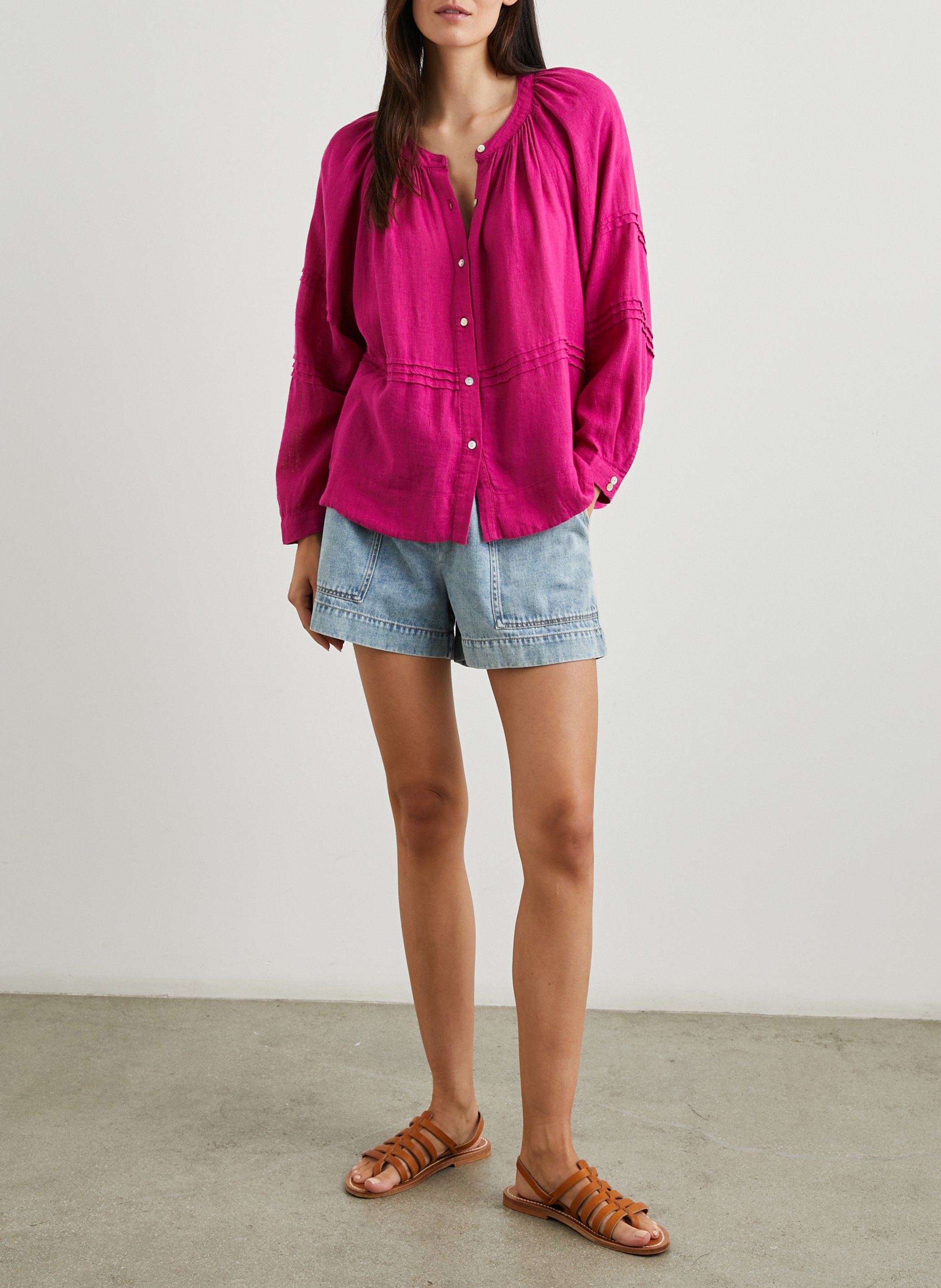 Chemise col rond en lin mélangé RAILS Violet