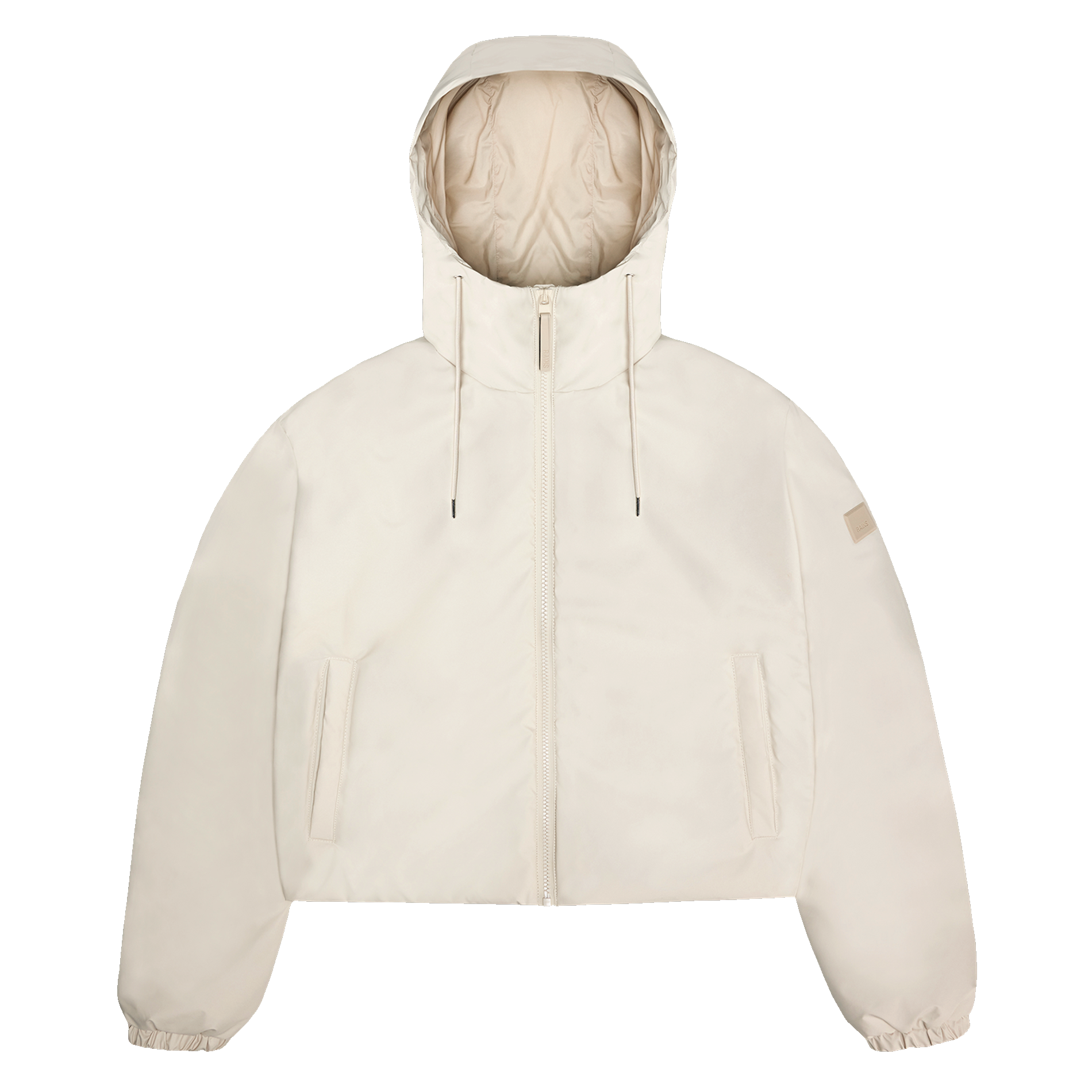 Kurzer gerader Regenmantel mit Stehkragen und Kapuze Beige