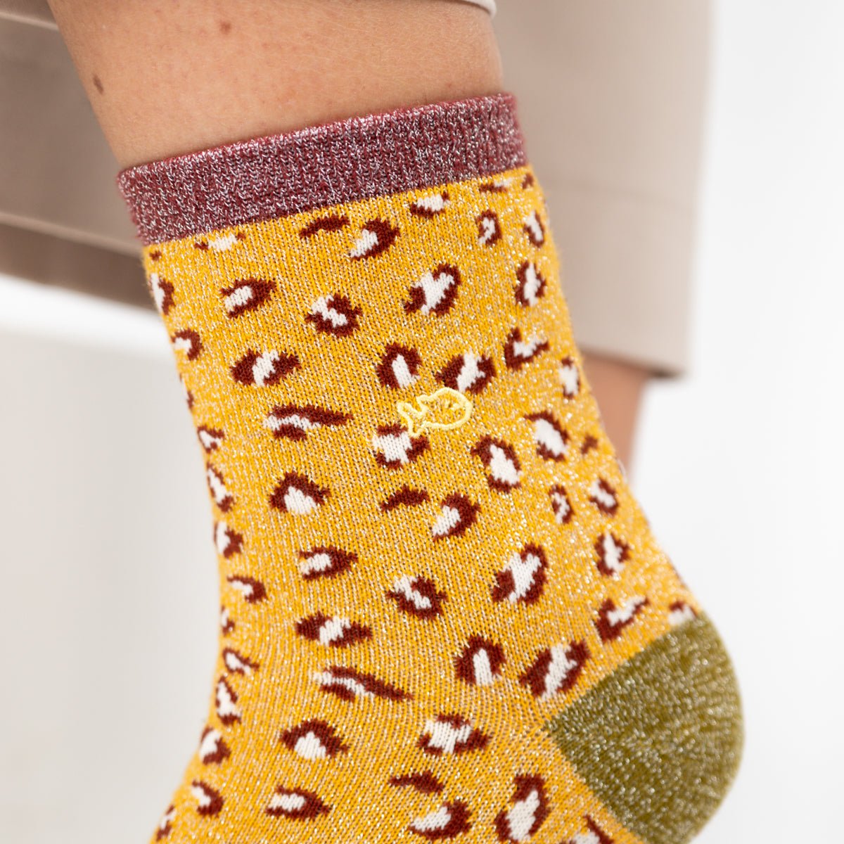 Leopard Combed Cotton Socks BILLYBELT Yellow