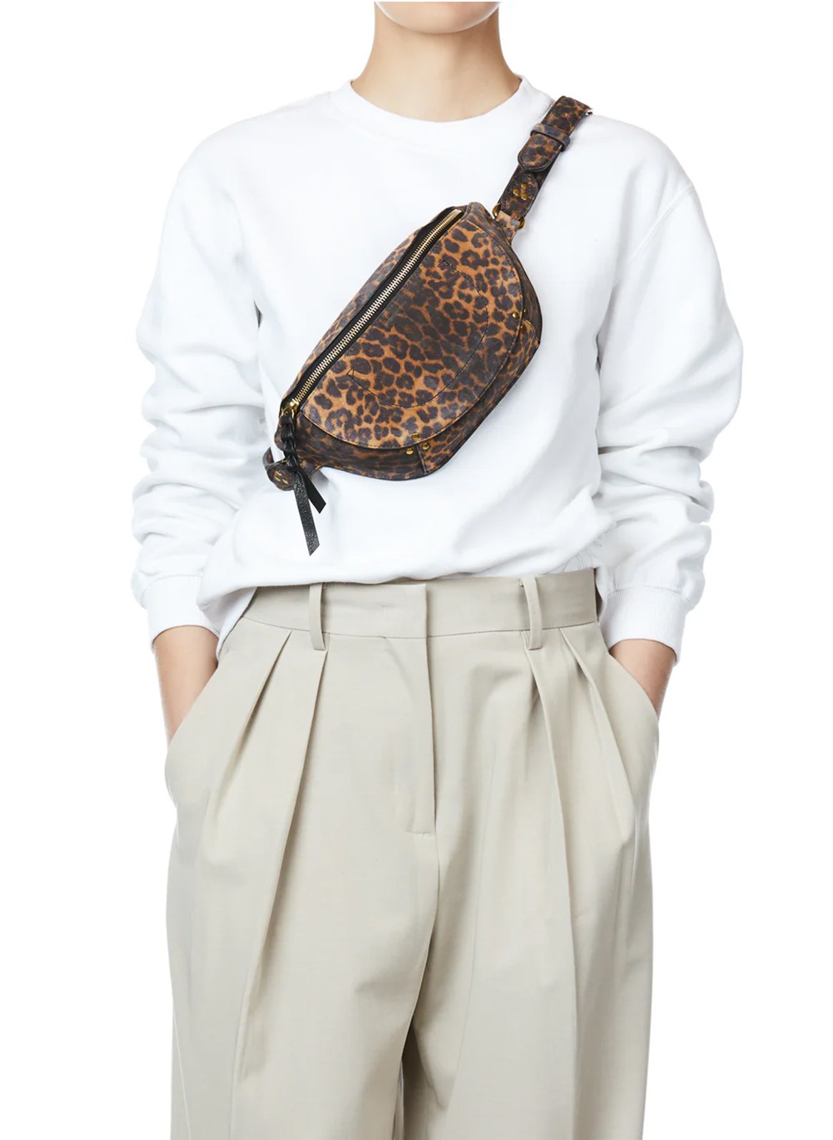 Printed suede leather fanny pack JEROME DREYFUSS Brown