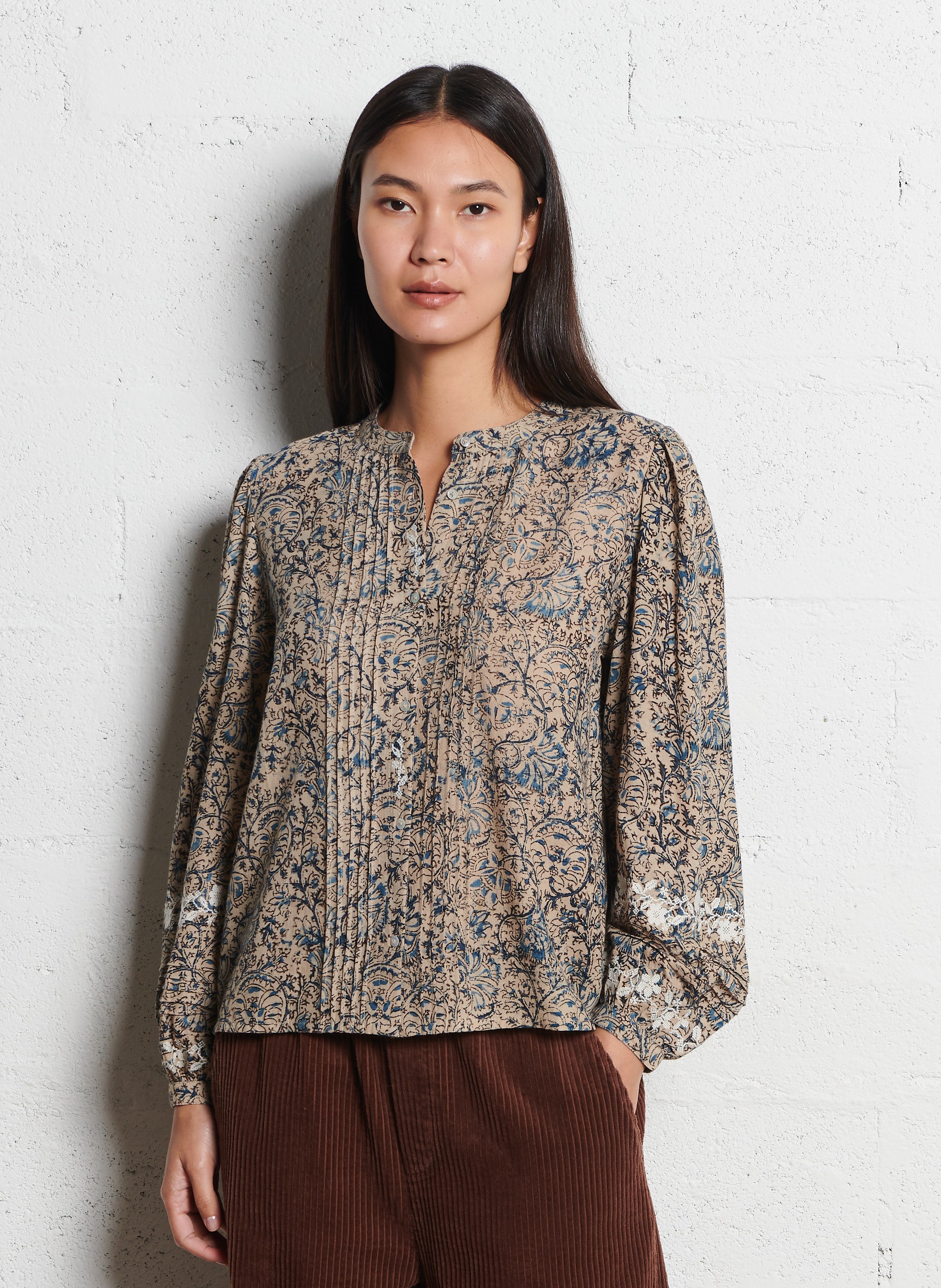 Baumwollbluse mit Rundhalsausschnitt EMILE ET IDA Beige