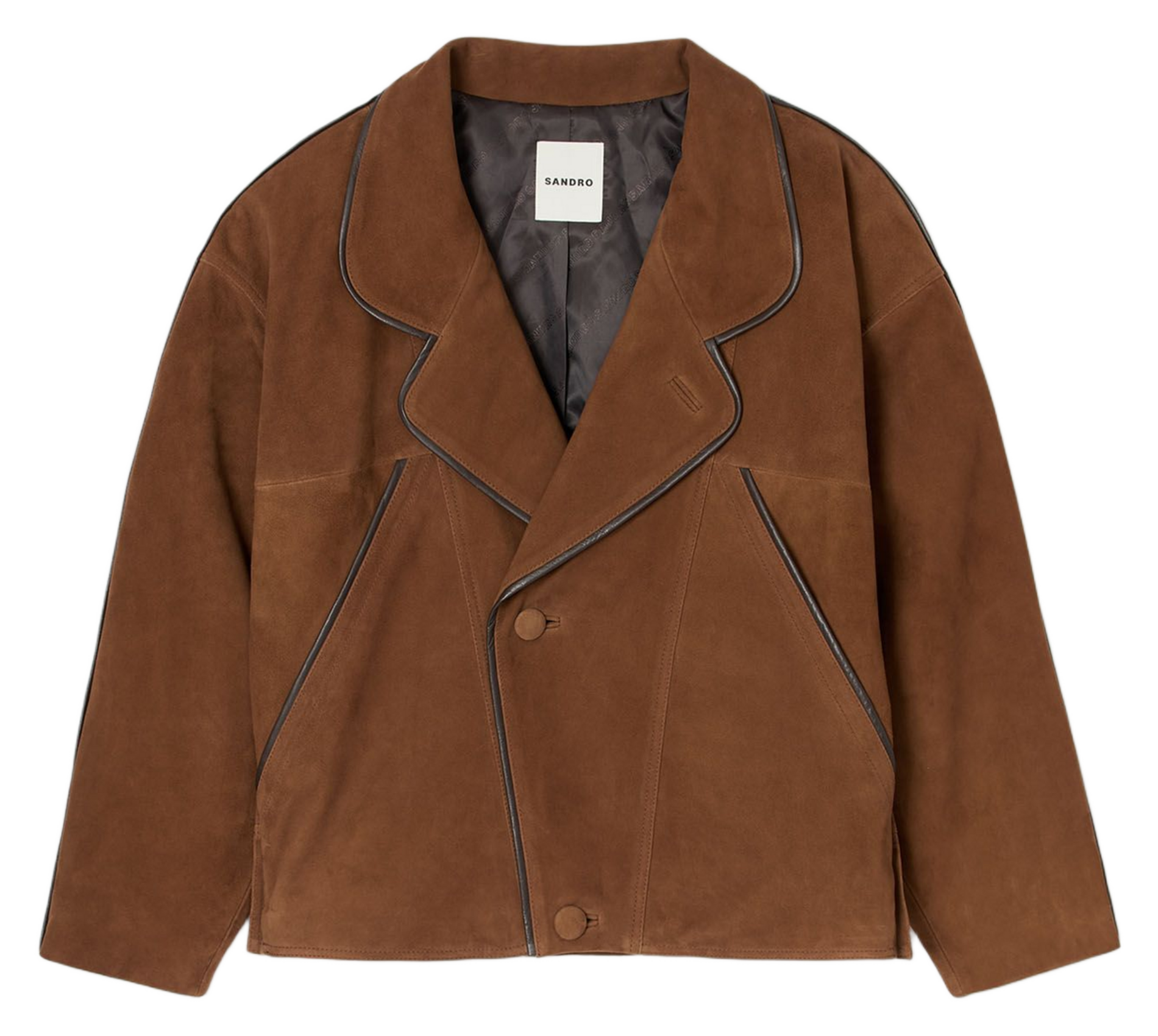 Veste col classique en cuir velours SANDRO Marron