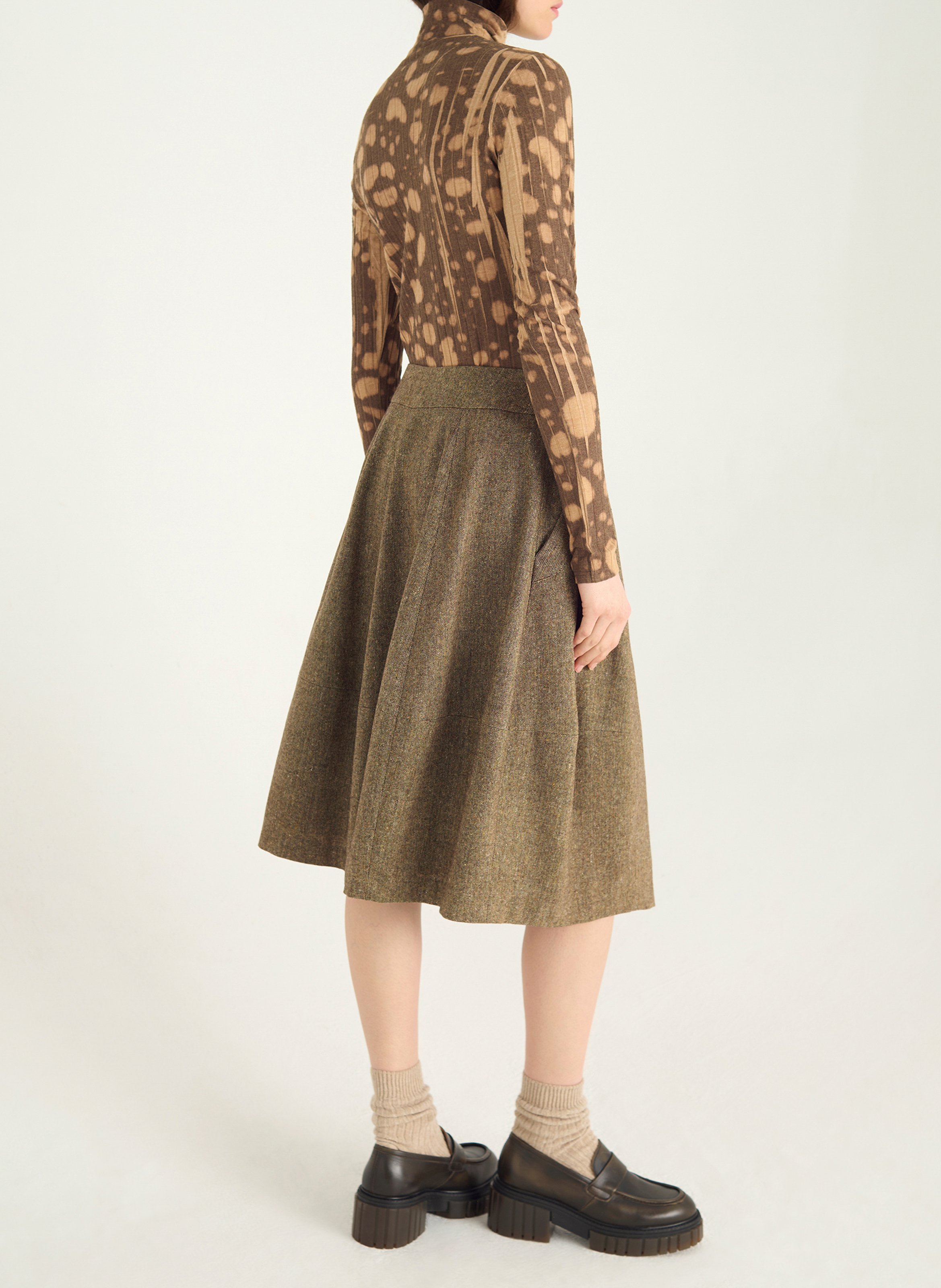 Jupe midi évasée chinée COTELAC Marron