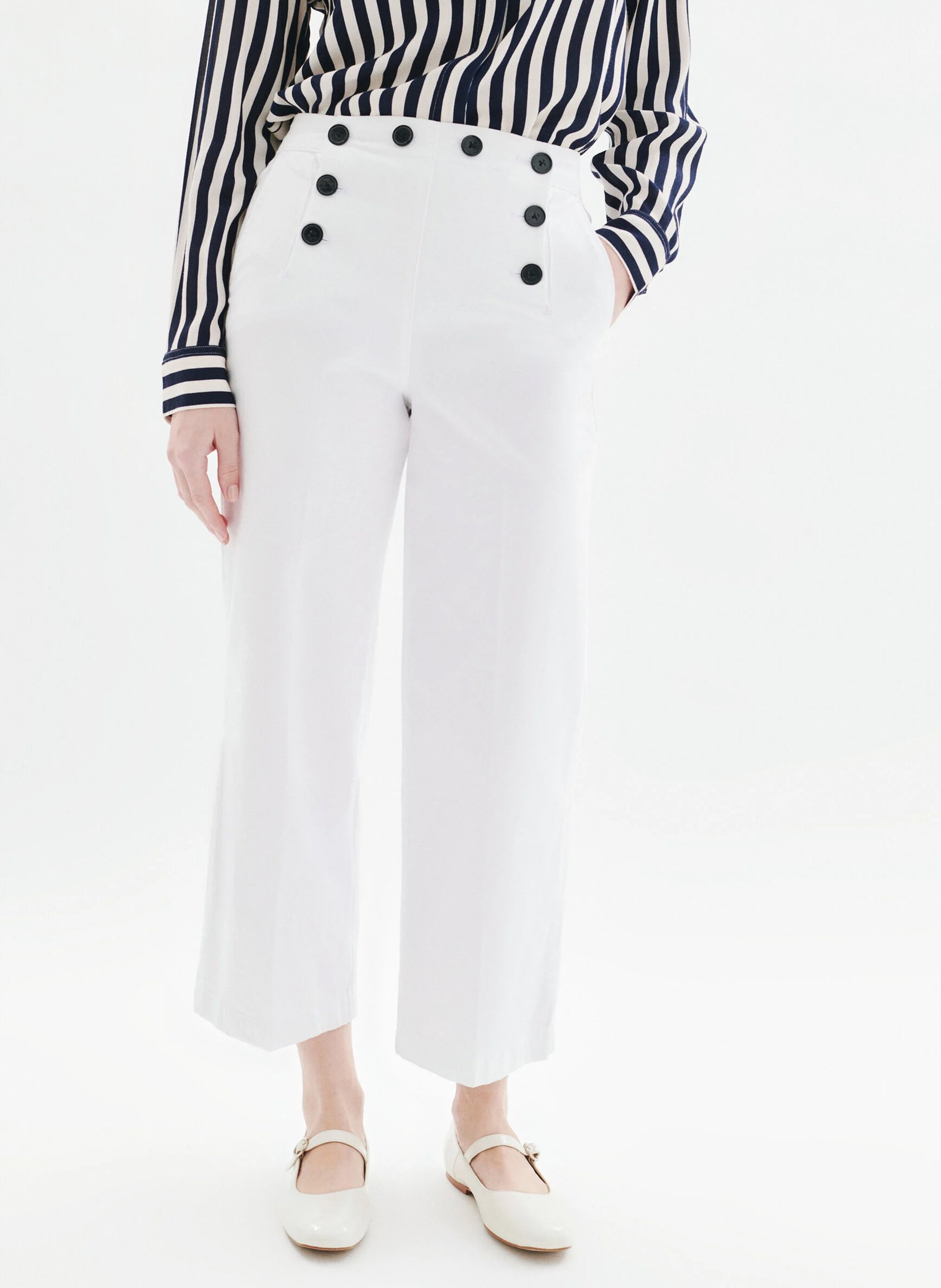 Wijde hoge taille broek met knopen CAROLL Wit