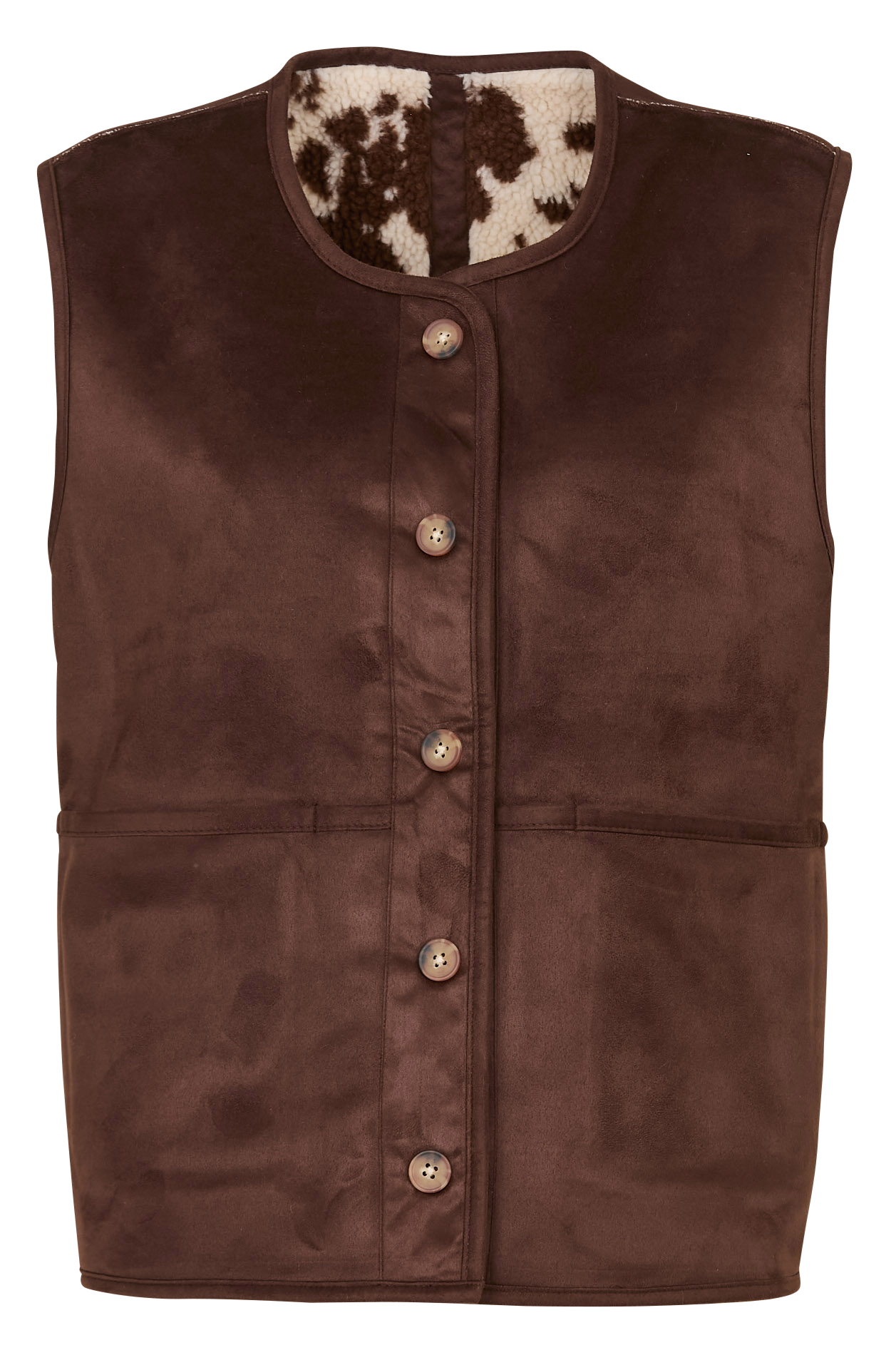 Rechte ronde hals fleece vest LAB DIP Bruin