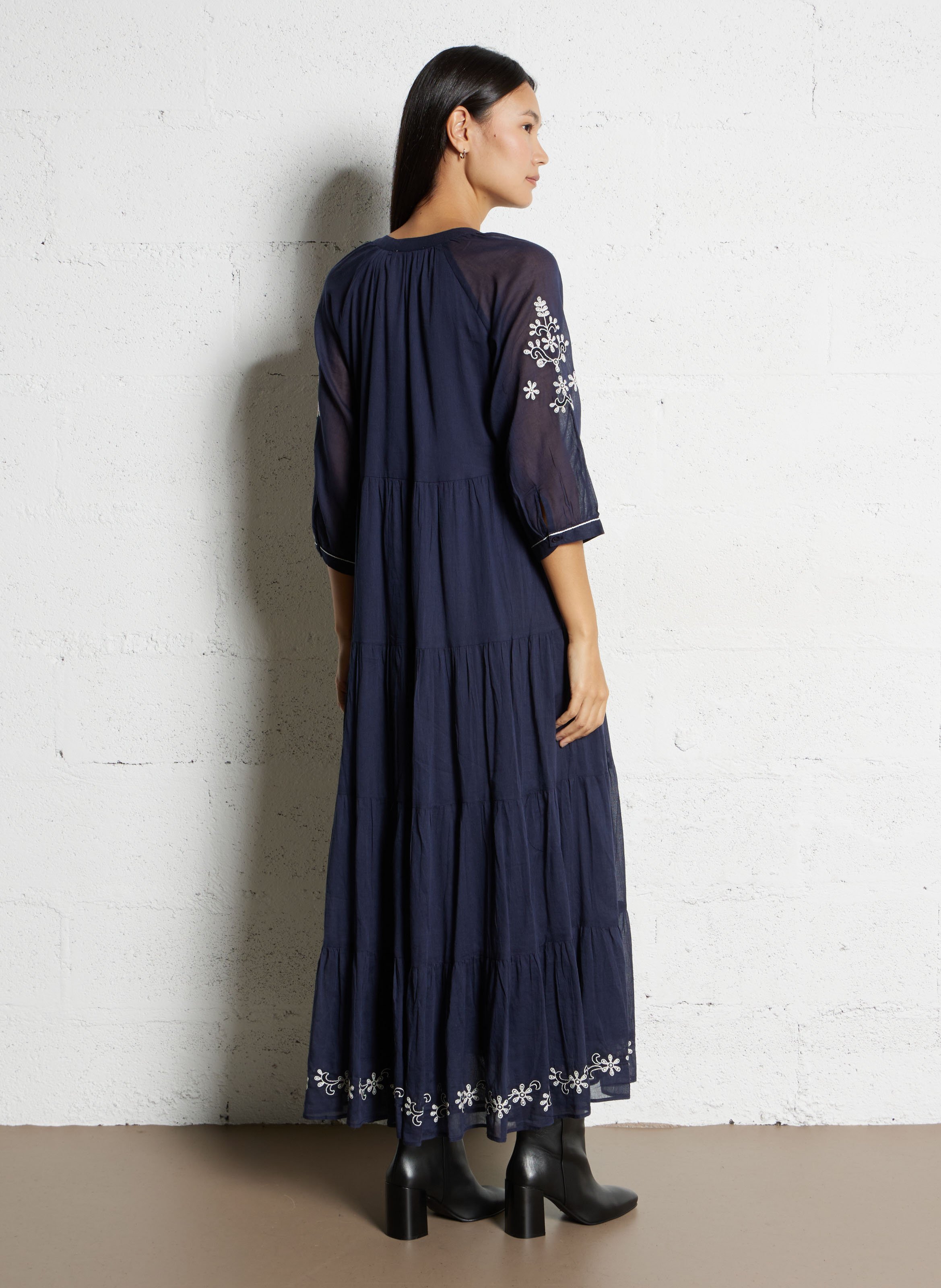 Robe longue ample à motifs brodés SUD EXPRESS Bleu