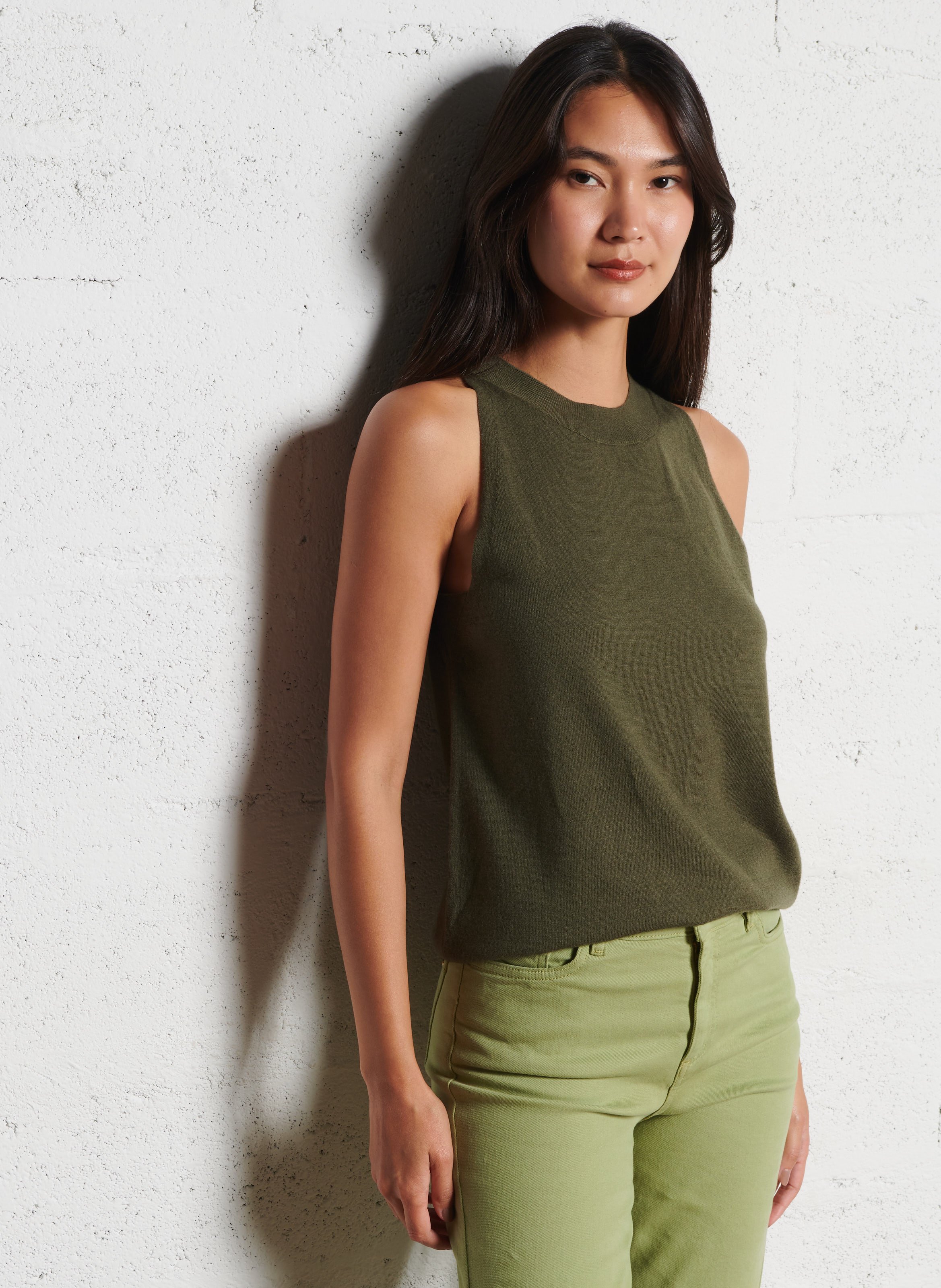 Débardeur droit en maille MAISON 123 Kaki