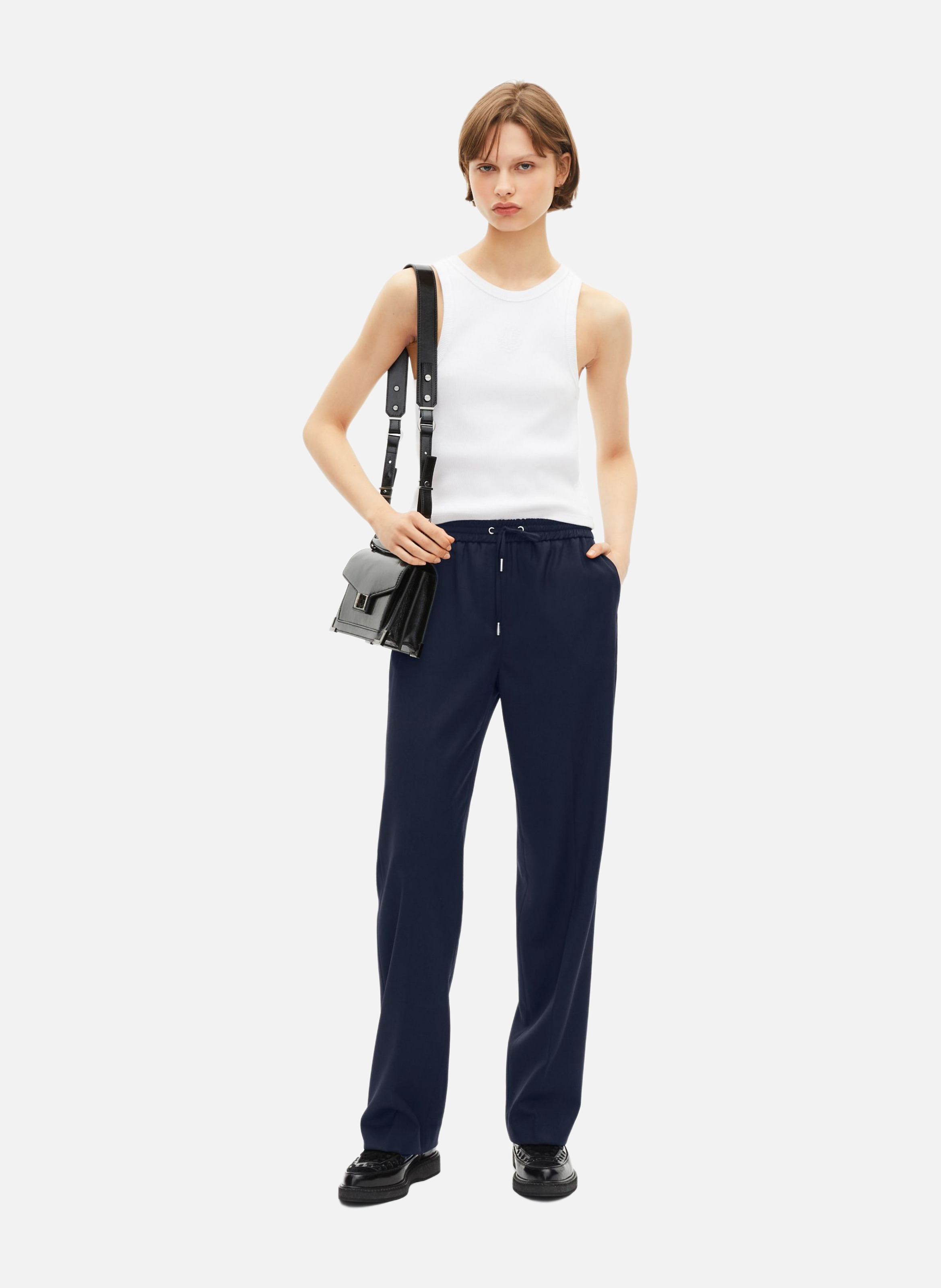 Pantalon droit taille élastiquée en laine THE KOOPLES Bleu