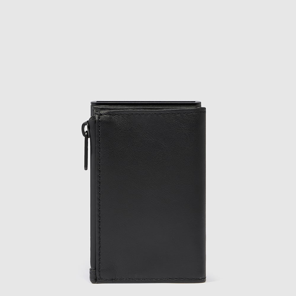 Compact wallet for bills, coins, and credit cards with a sliding system, RFID protection PIQUADRO Black