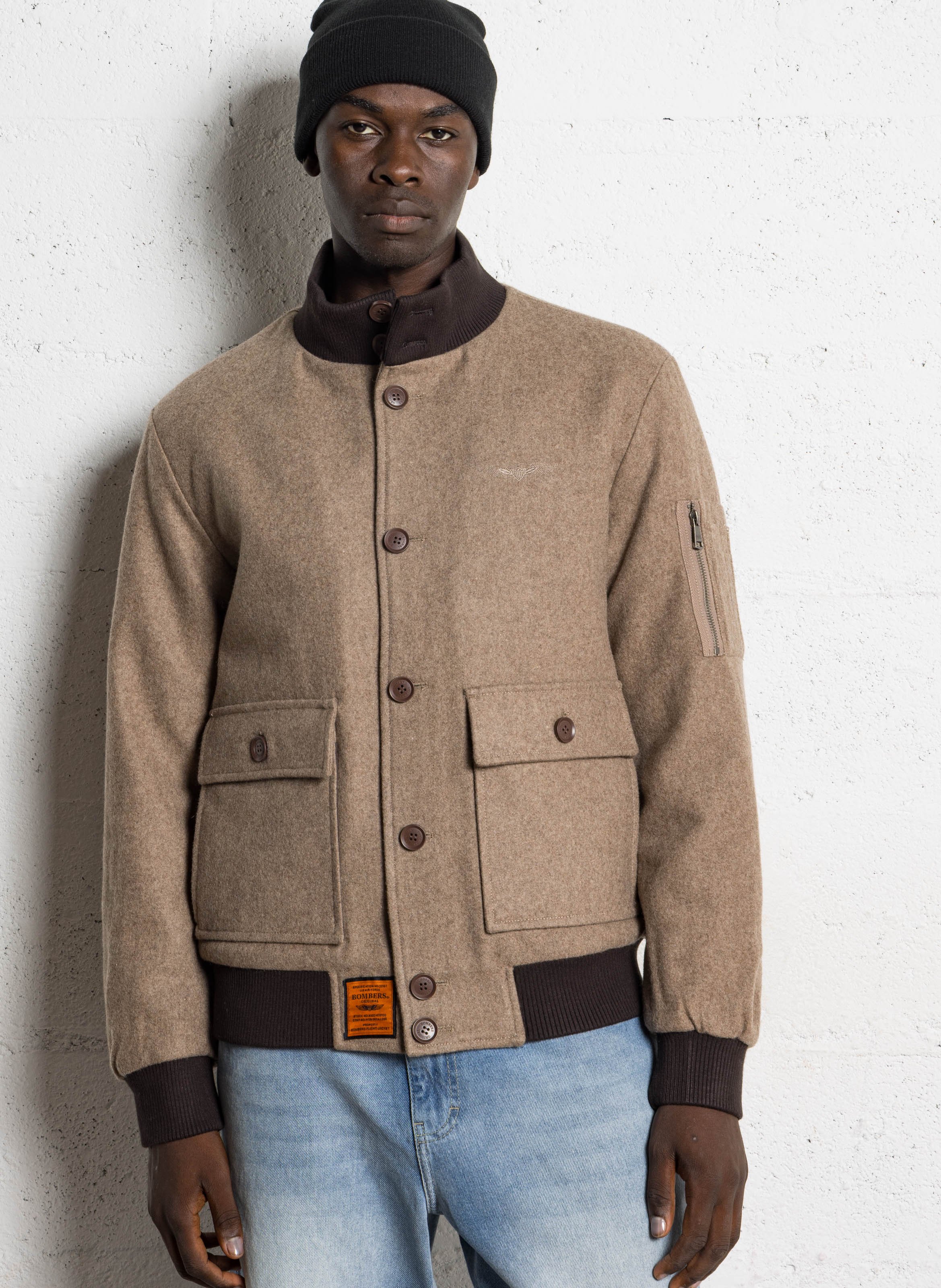Blouson oversize col montant en laine mélangée BOMBERS ORIGINAL Beige