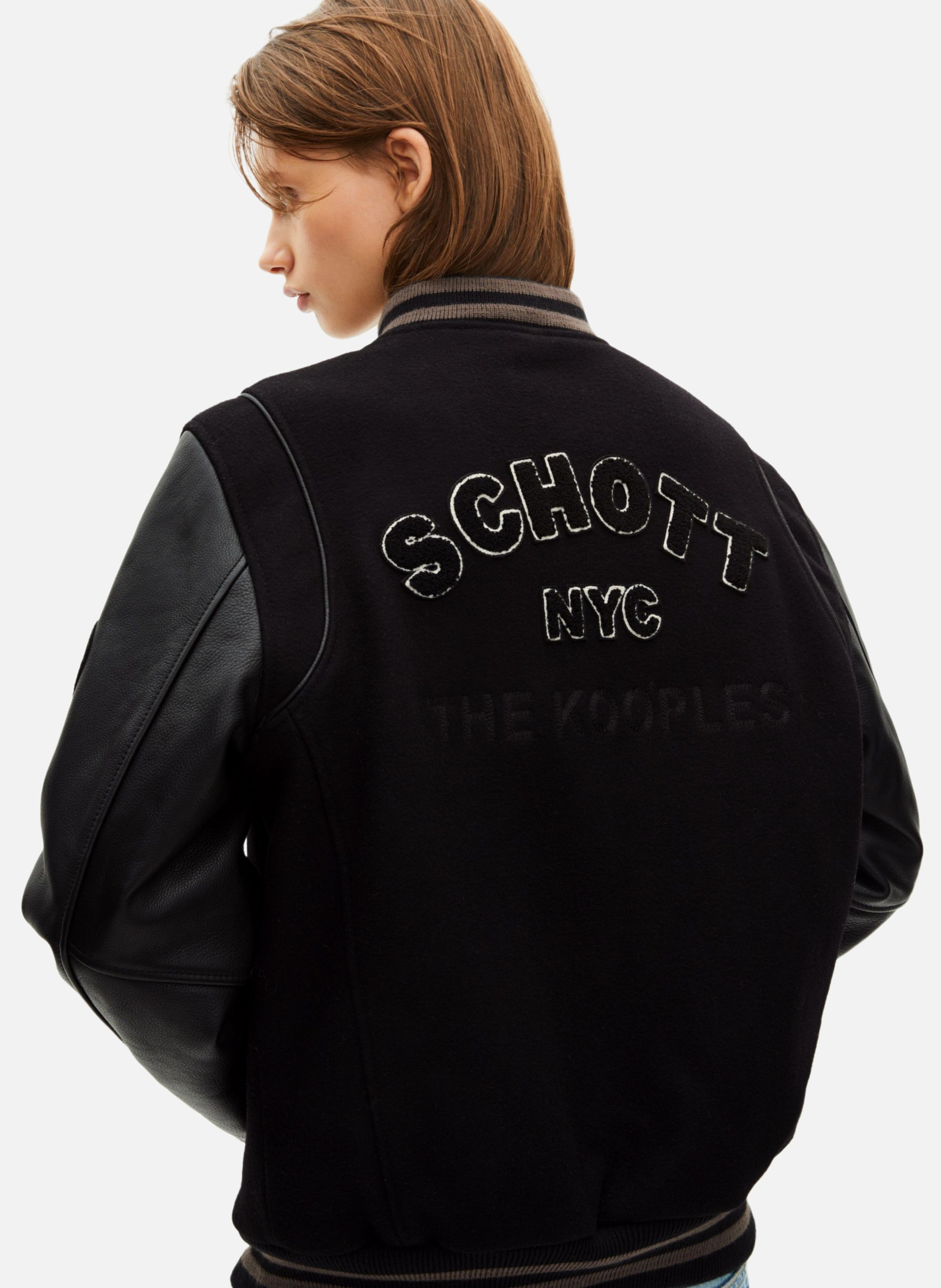 Leather varsity jacket THE KOOPLES Black