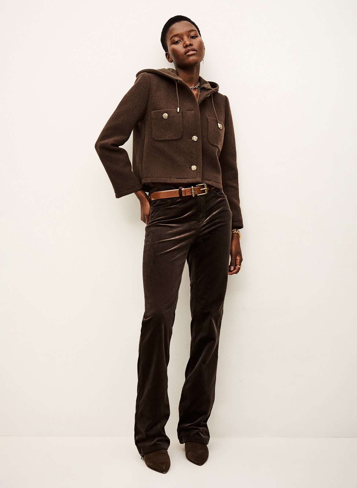 Korte jas met knopen en capuchon BA&SH Bruin