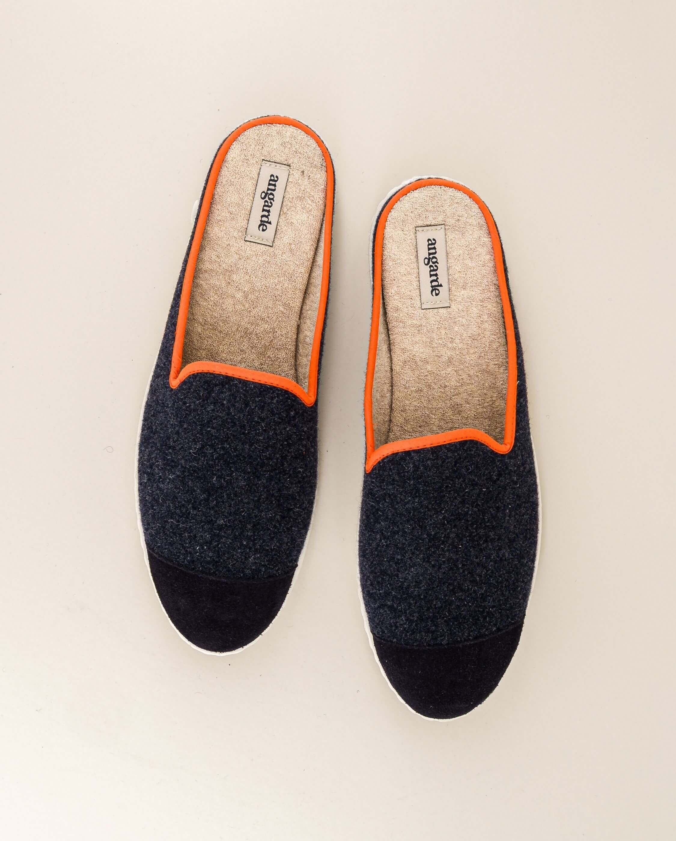 Mule homme laine, marine orange ANGARDE Bleu