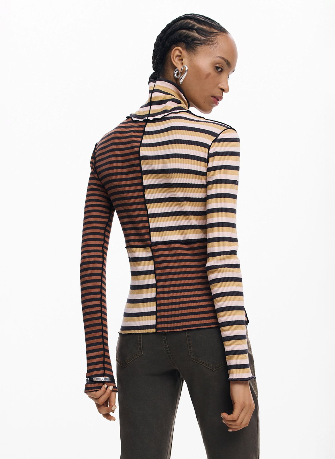 Tee-shirt col roulé en coton mélangé DESIGUAL Marron