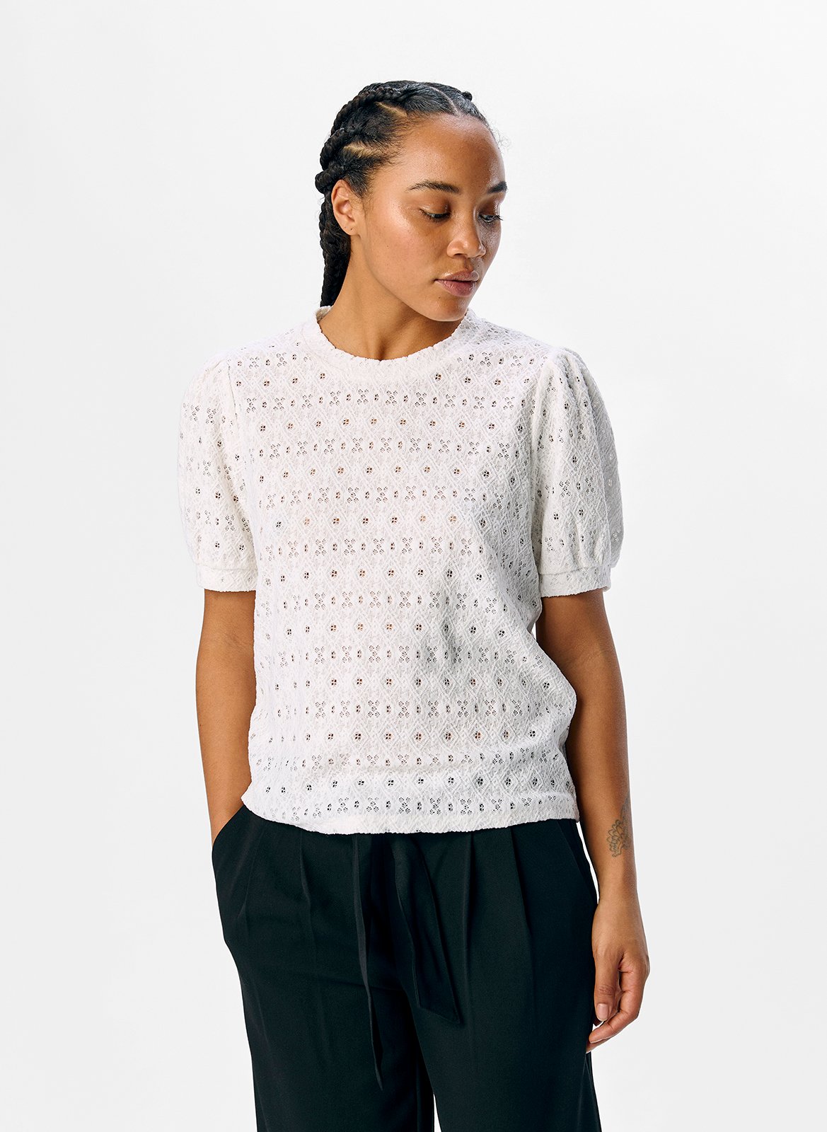 Straight-cut lace top OBJECT Beige