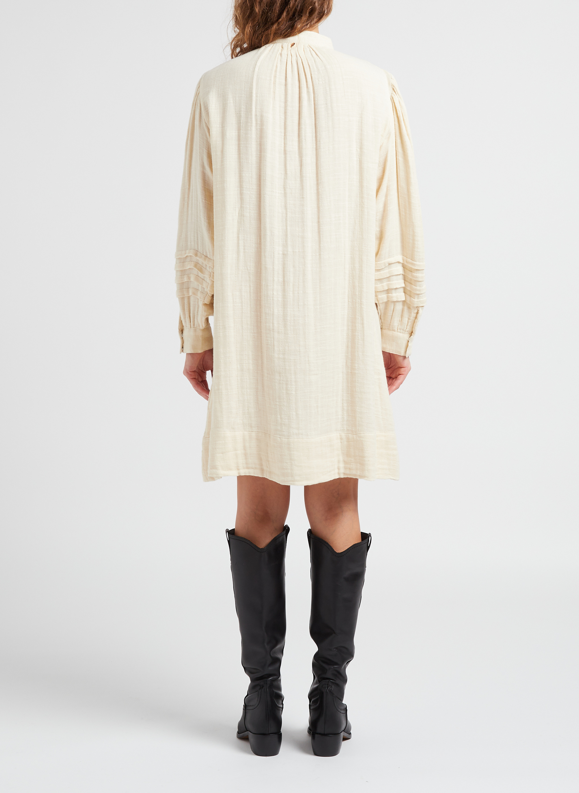Robe mi-longue col rond en coton  ANTIK BATIK Blanc