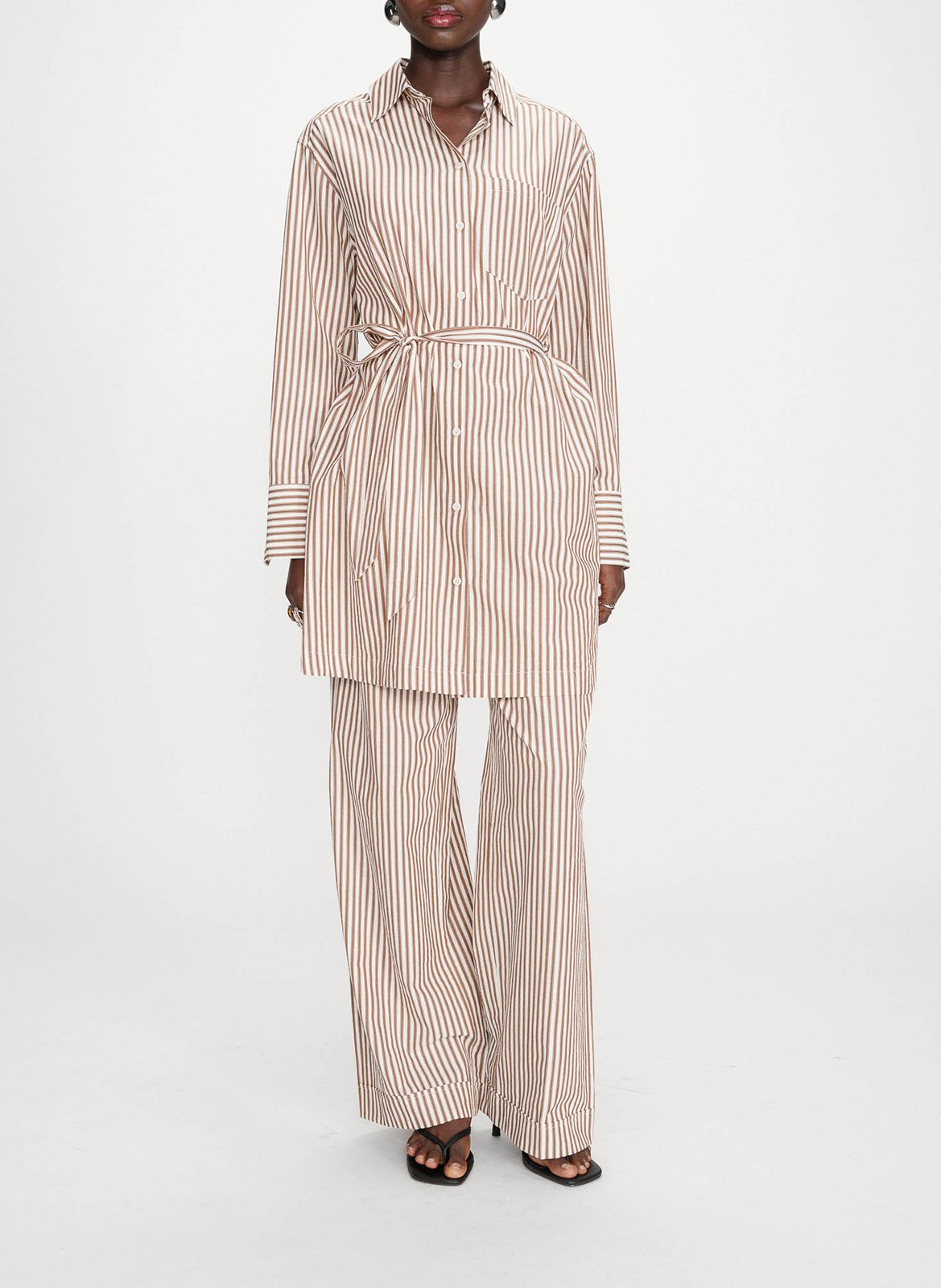 Robe courte col classique en coton mélangé GRACE ET MILA Marron