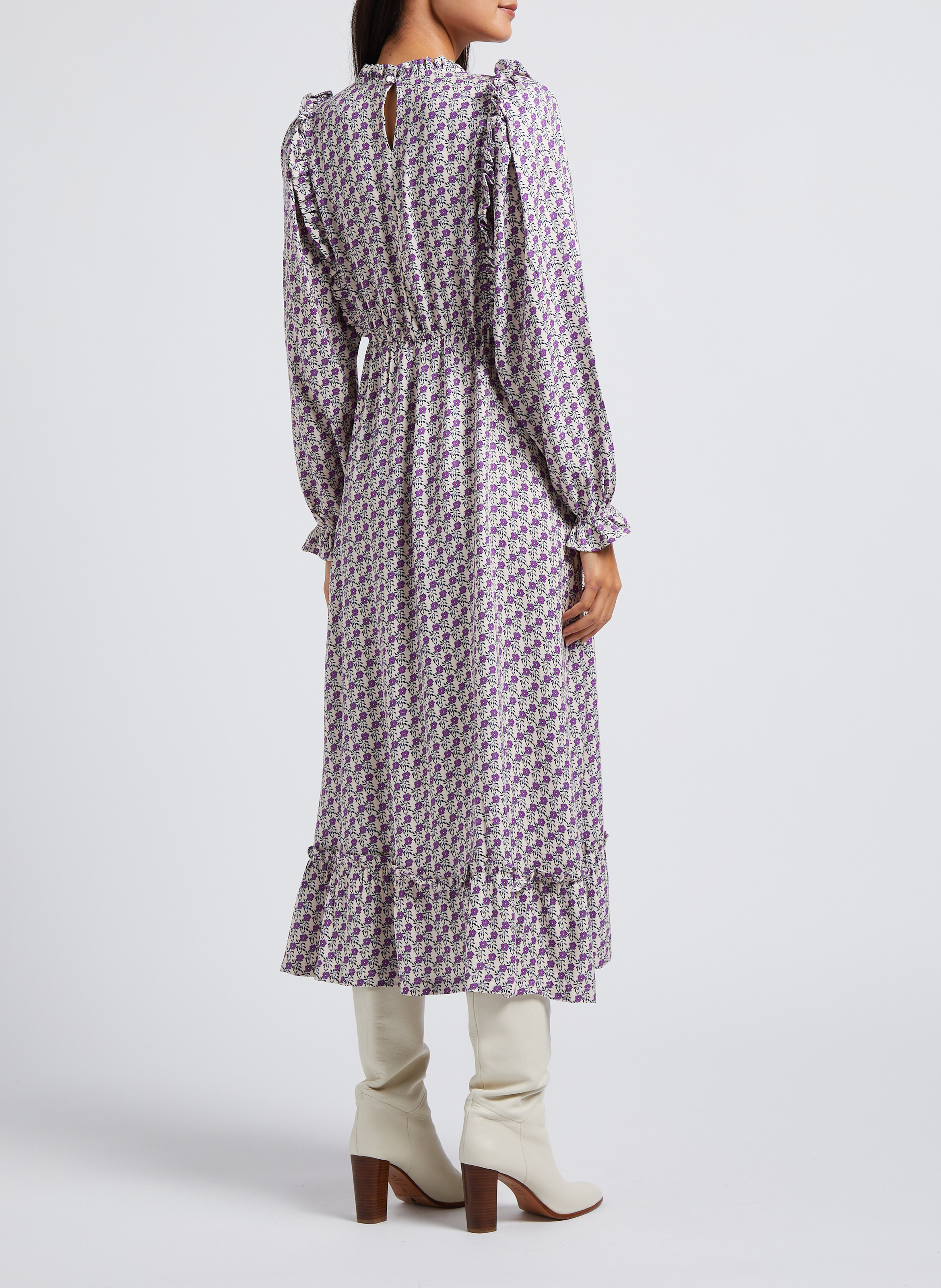 Printed round-neck A-line midi dress THE NEW SOCIETY Purple