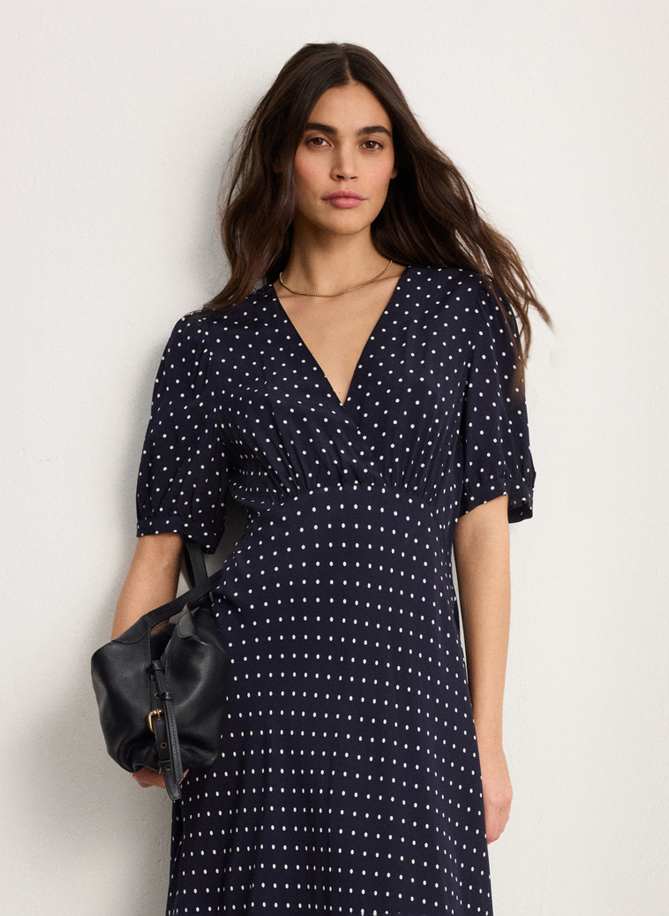 Robe longue col V imprimé PABLO Bleu