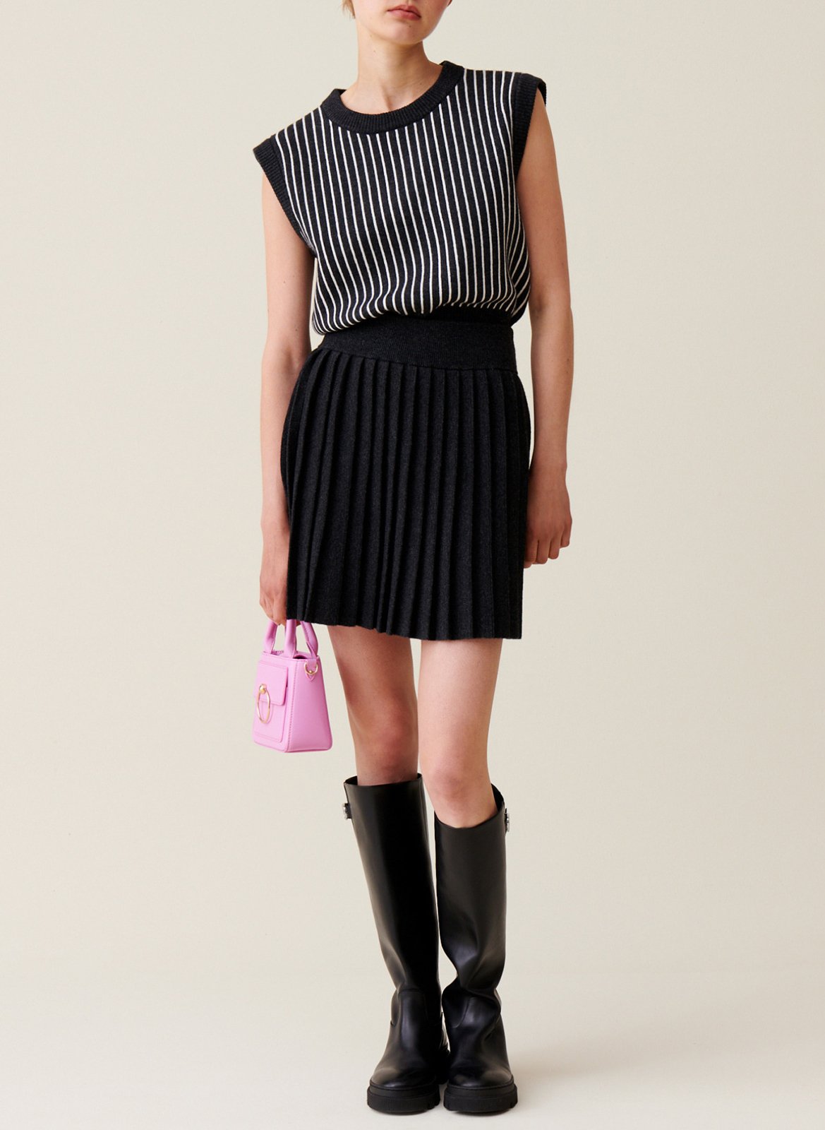 Korte plooirok van tricot CLAUDIE PIERLOT Grijs