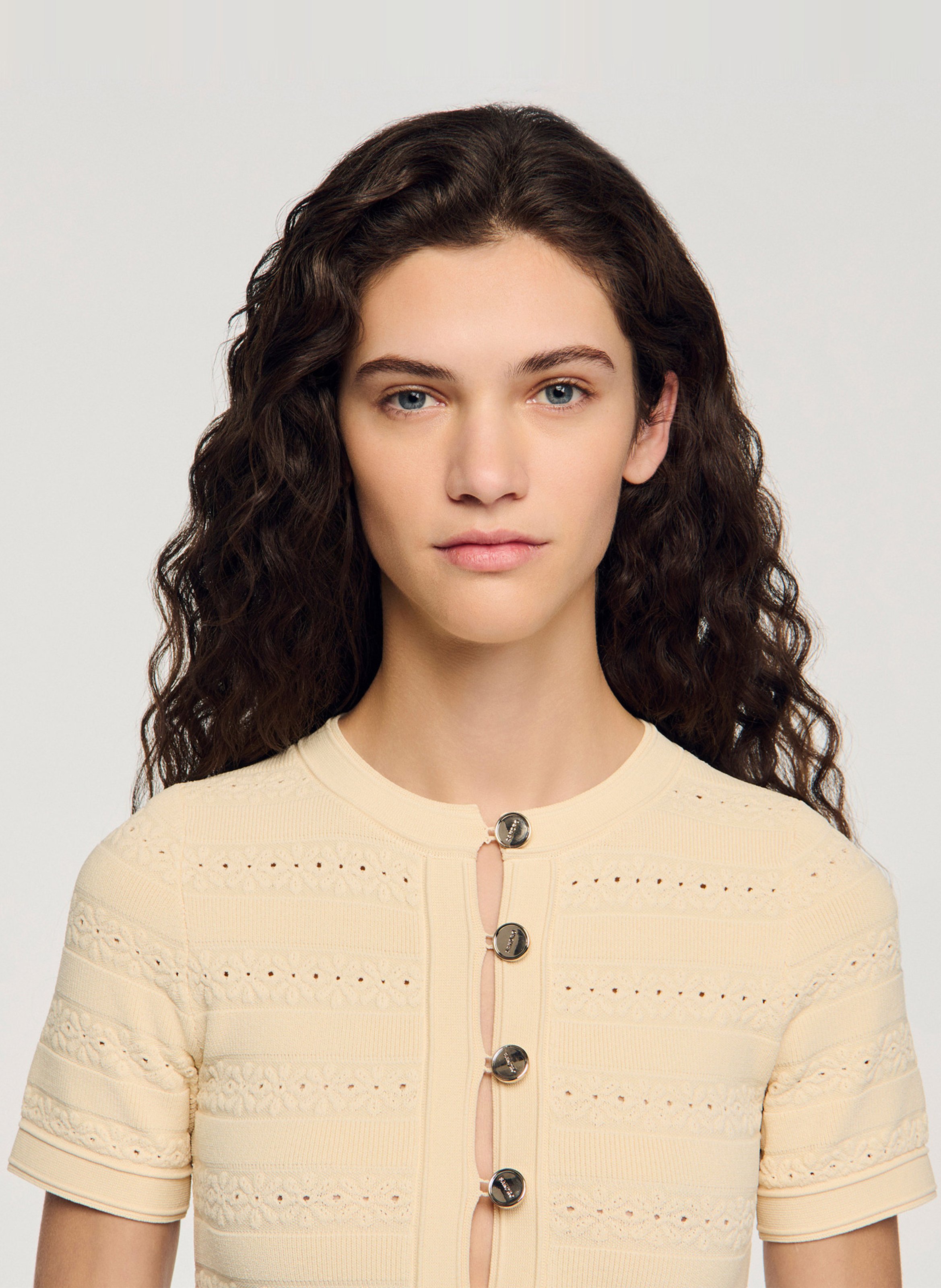 Robe courte évasée en maille SANDRO Beige