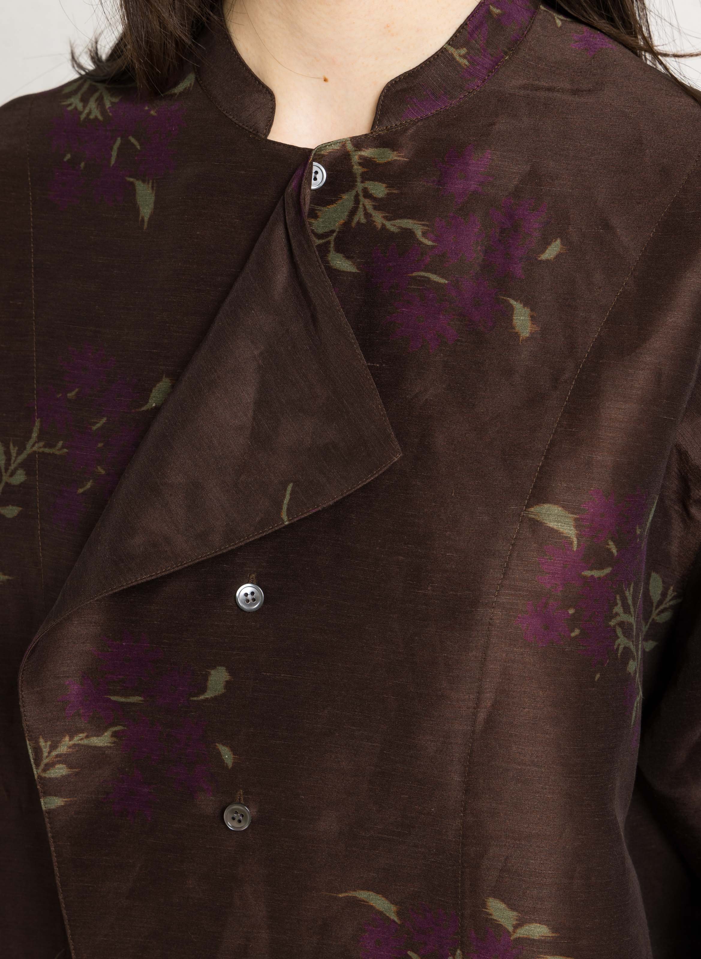 Blouse met Mao-kraag van gemengd linnen SOEUR Bruin