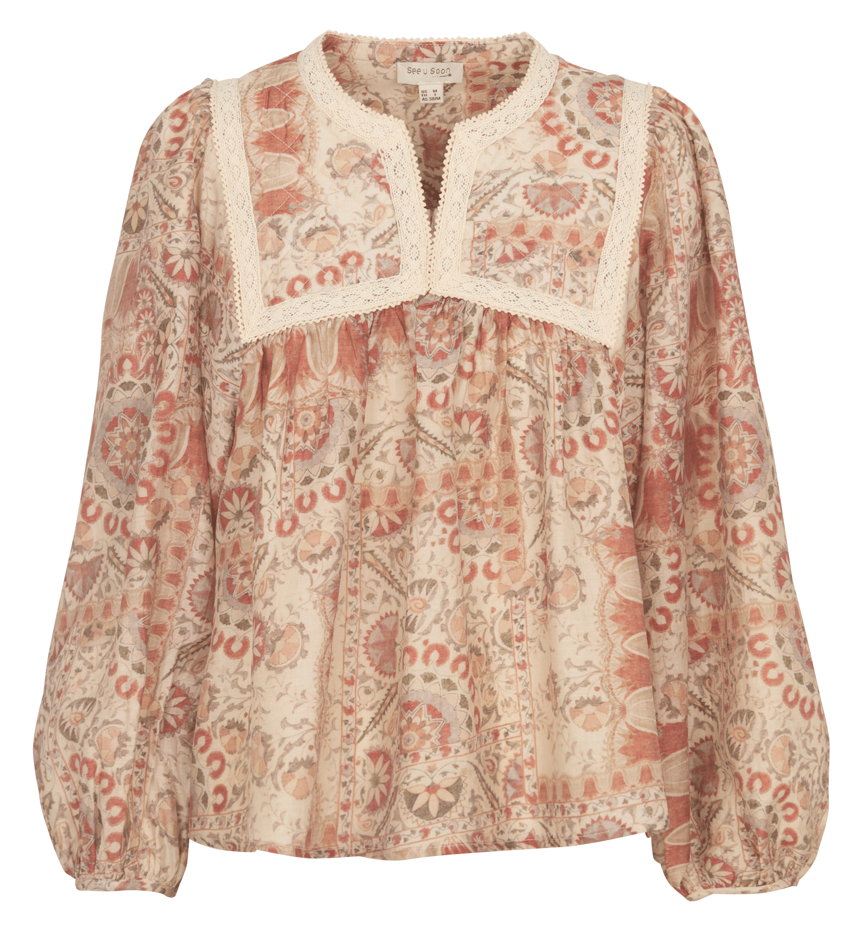 Printed blouse with Tunisian collar embroidery SEE U SOON White