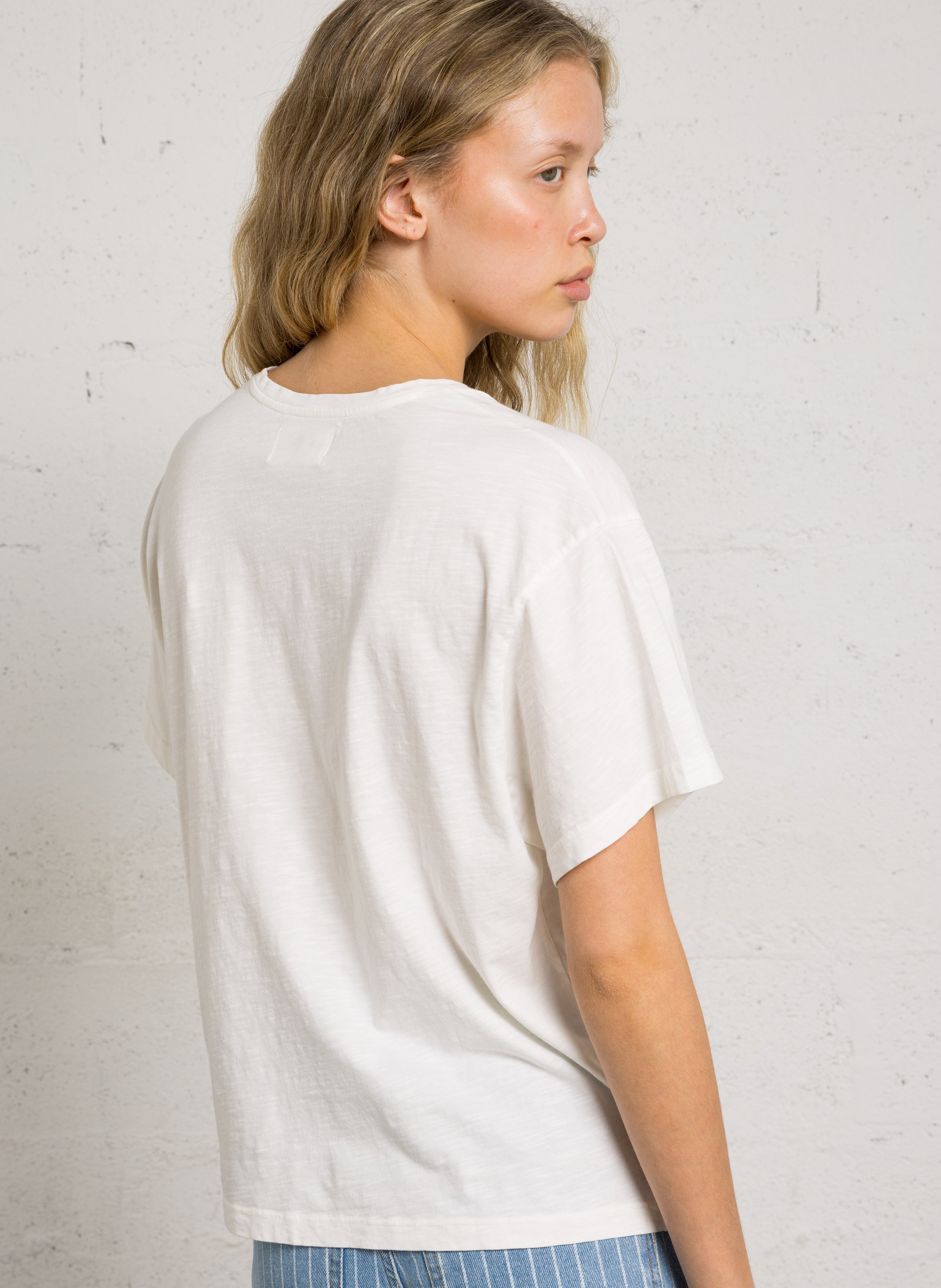 Loose-fit cotton V-neck T-shirt DES PETITS HAUTS Beige