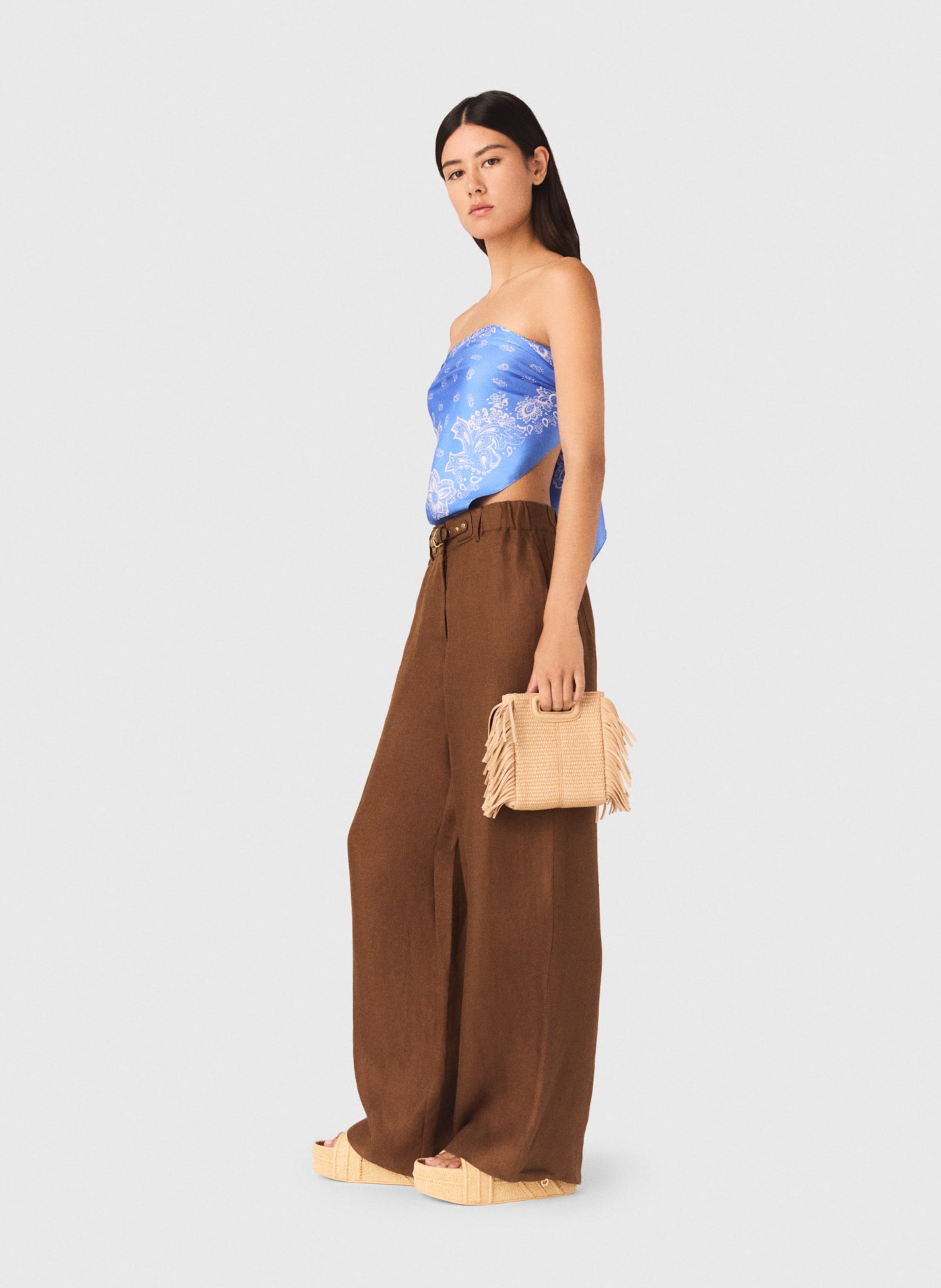 Straight linen trousers MAJE Brown