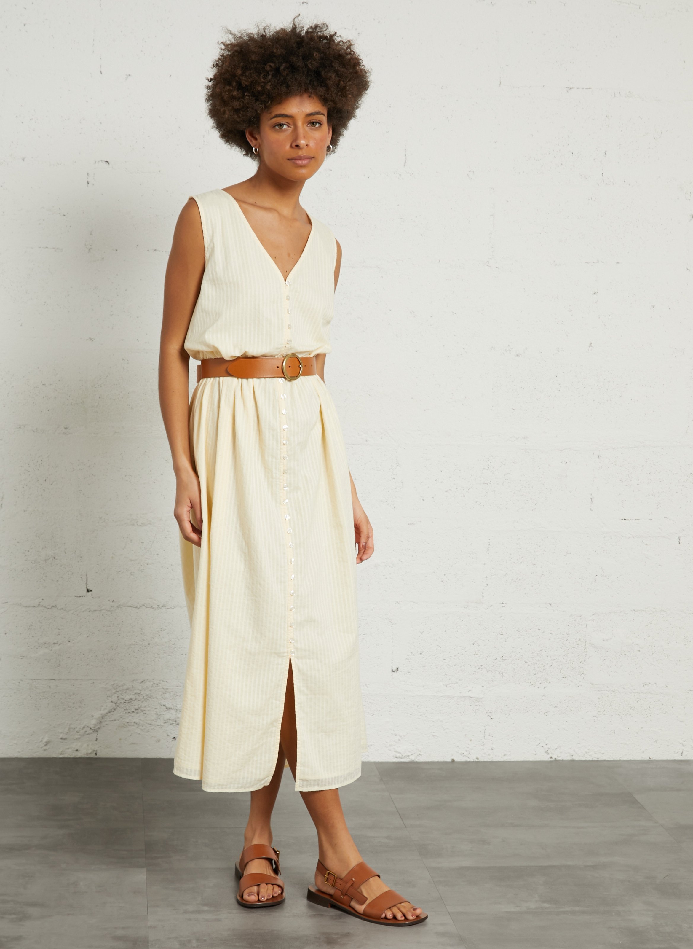 Robe ample col V sans manches DES PETITS HAUTS Jaune