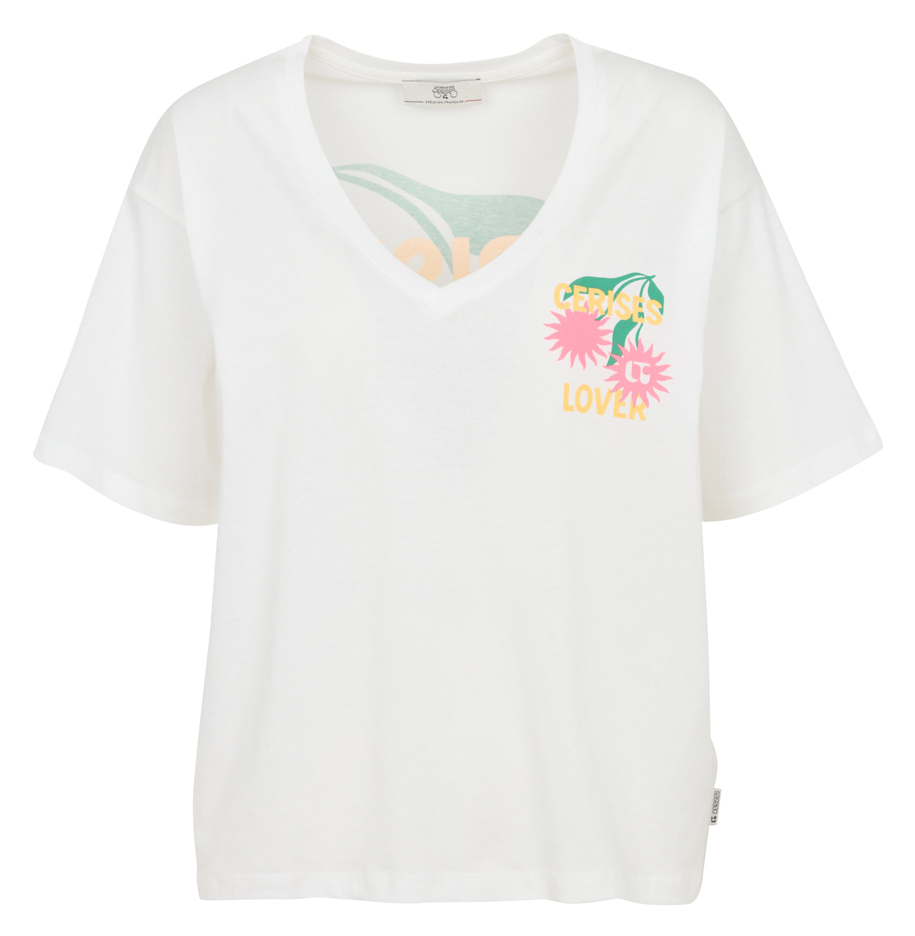 Tee-shirt imprimé col v en coton LE TEMPS DES CERISES Gris