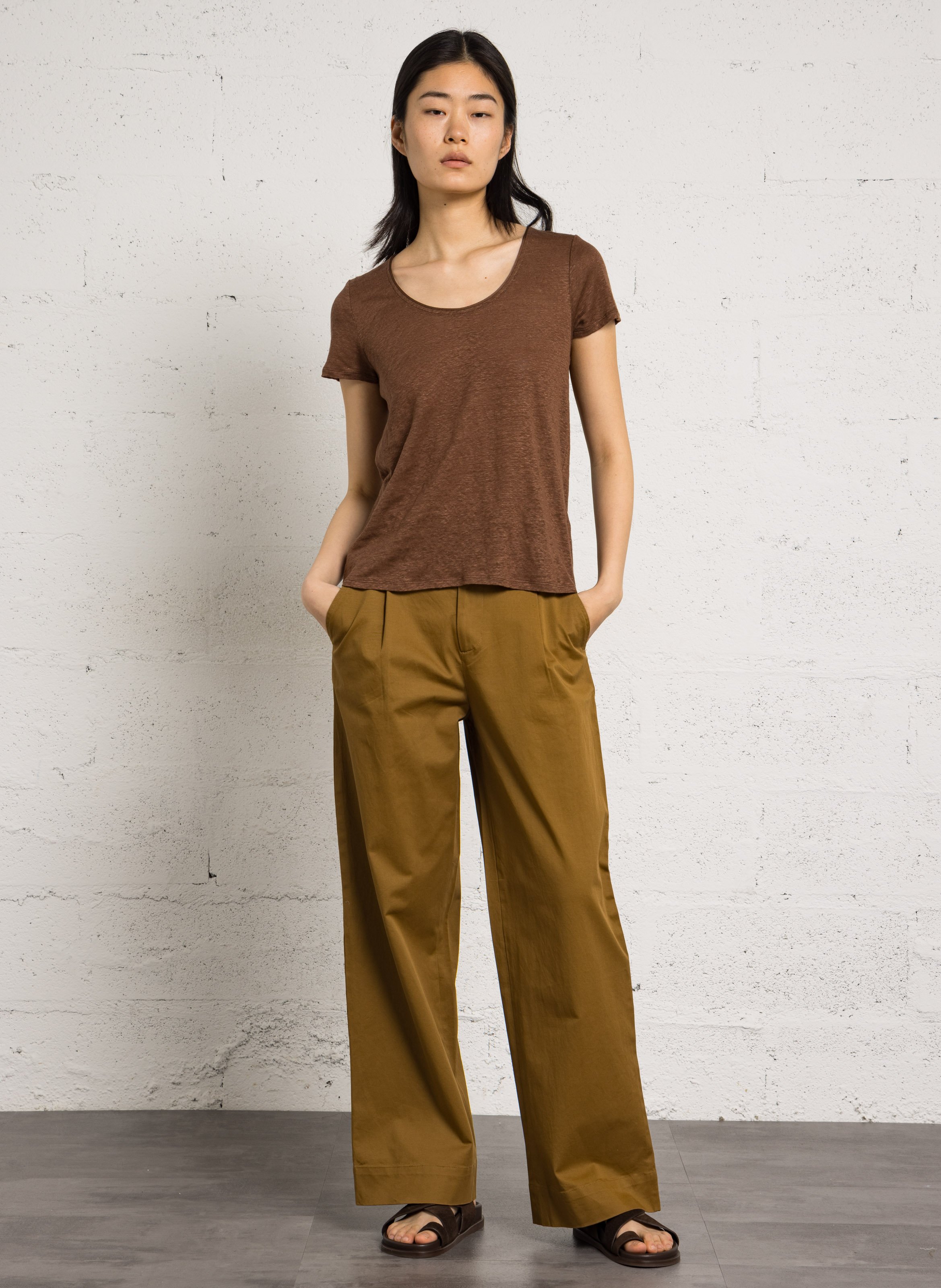 Tee-shirt col rond en lin SUD EXPRESS Marron