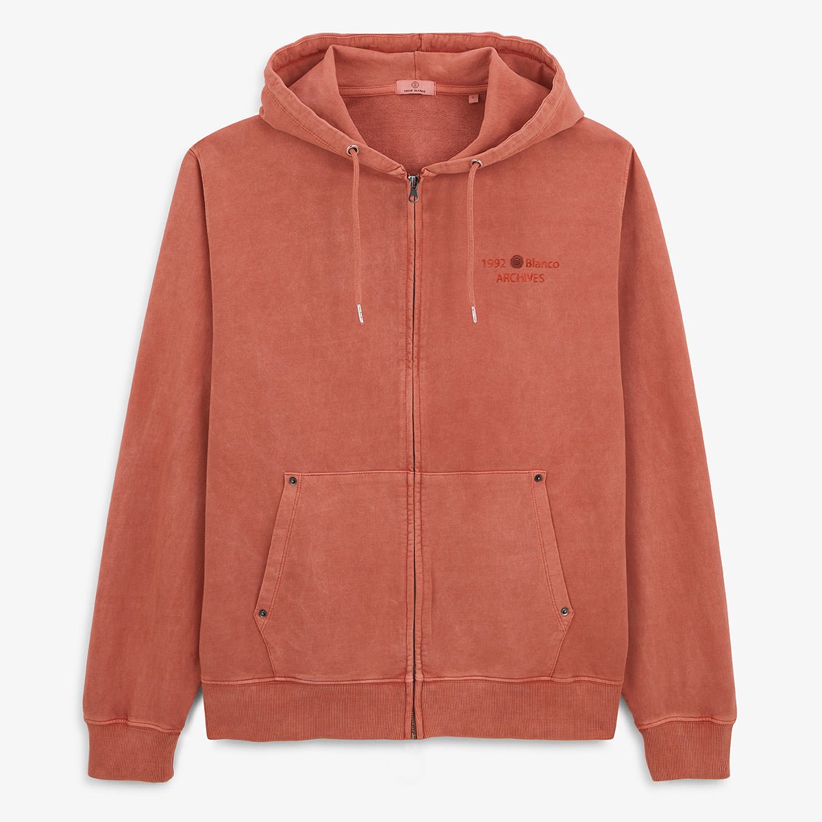 Zip-up hoodie in old dye cotton SERGE BLANCO Orange