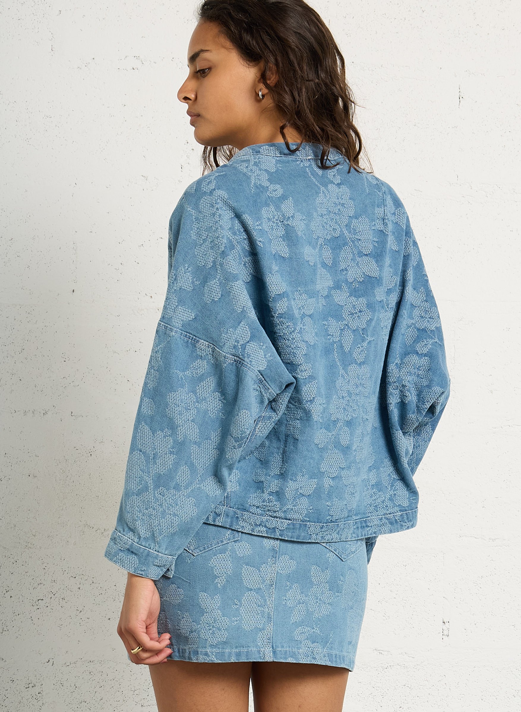 Recht jasje met V-hals | katoenblend THE KORNER Blauw