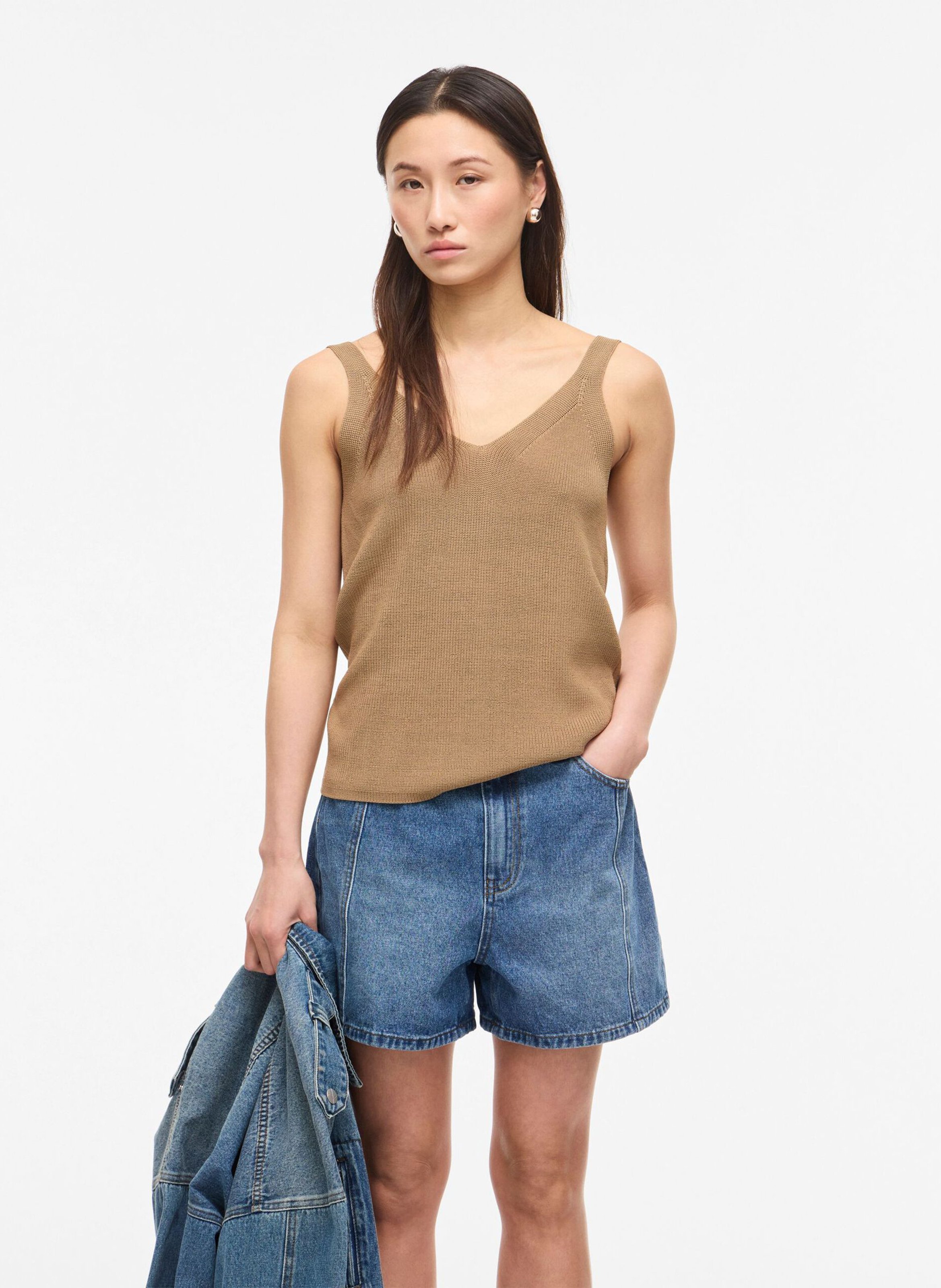 Rechte top met V-hals ROUGE EDIT Bruin