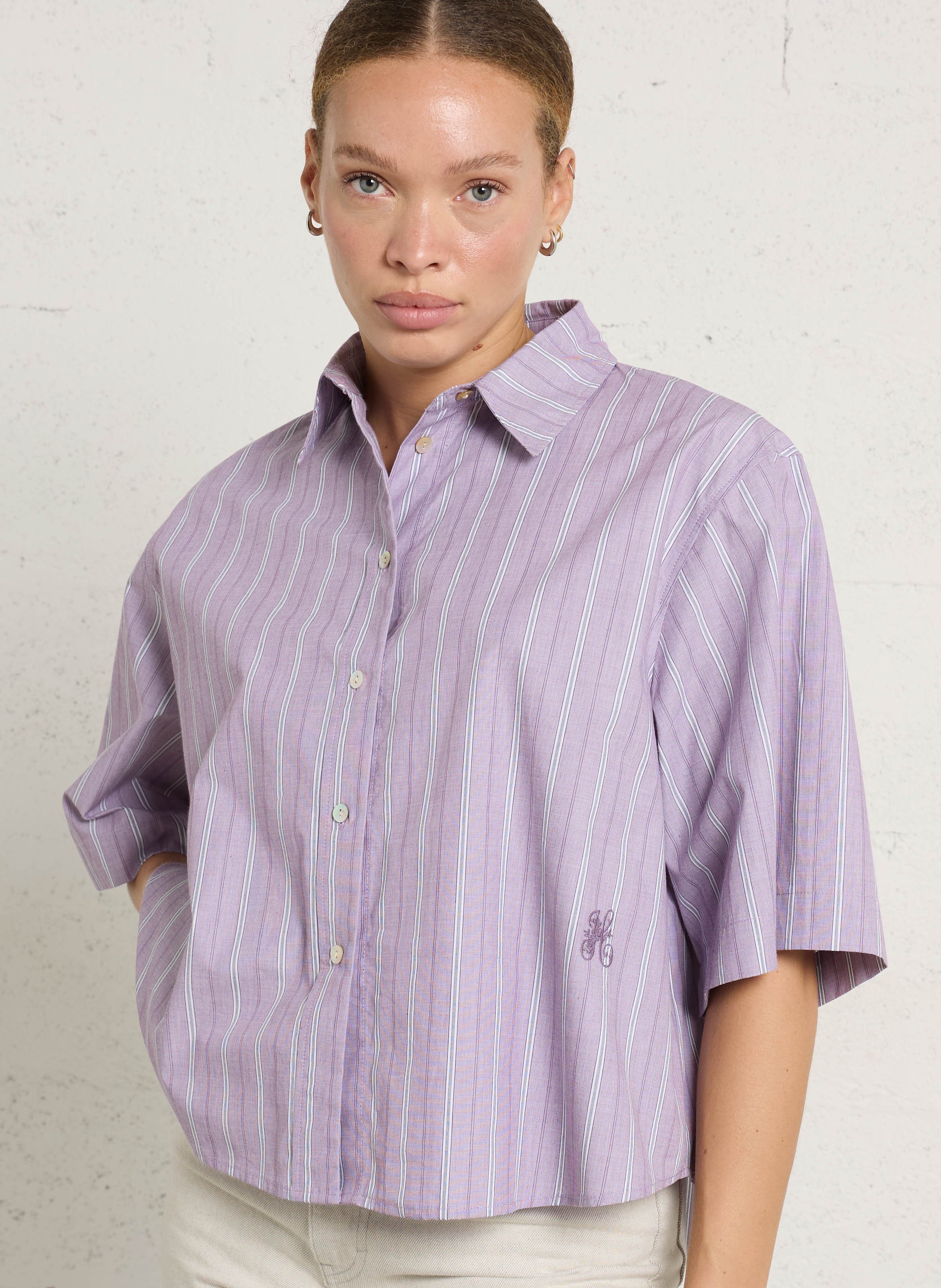 Chemise oversize col classique en coton rayé HOD PARIS Violet