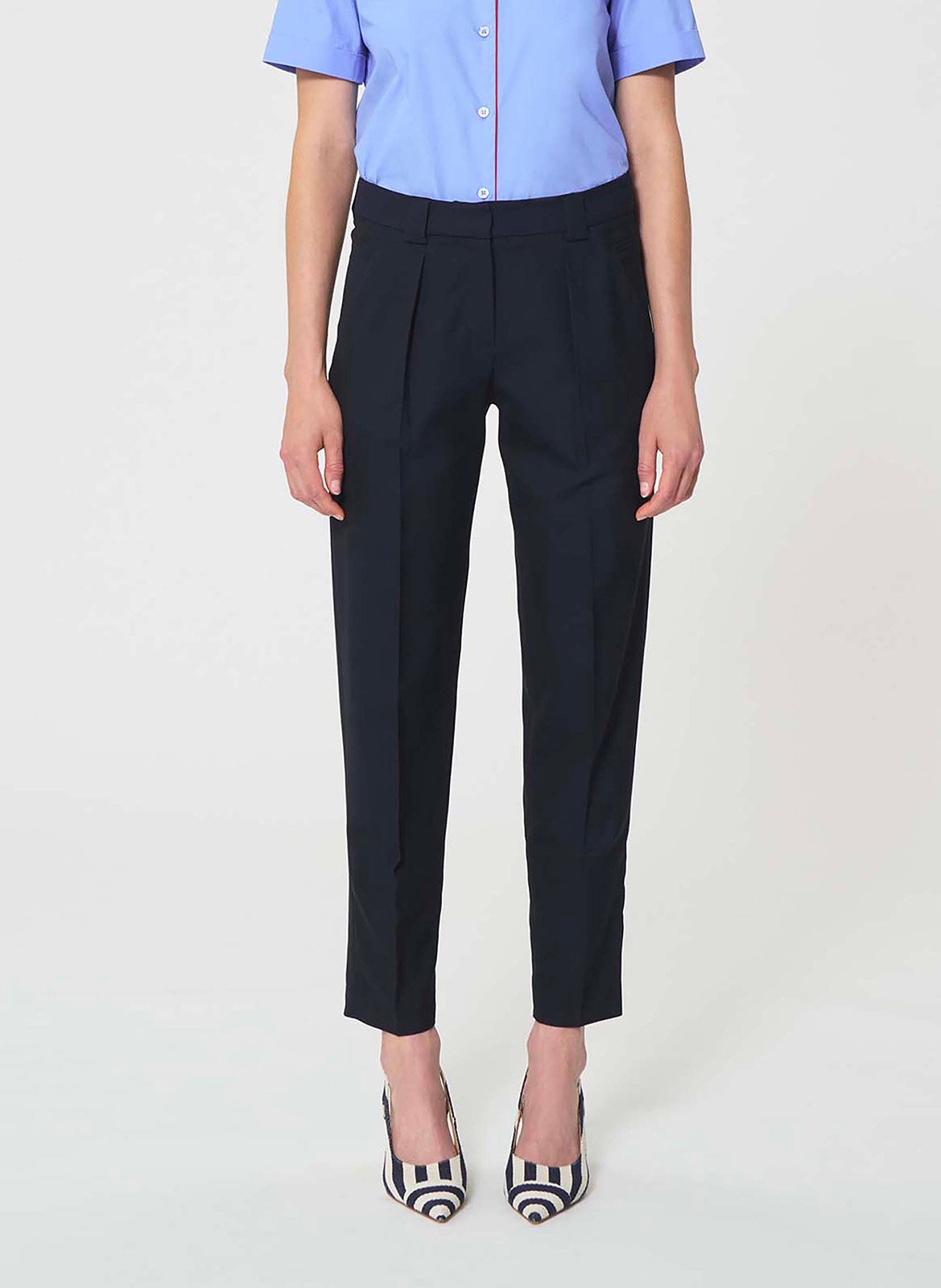 Pantalon cigarette uni taille haute TARA JARMON Bleu